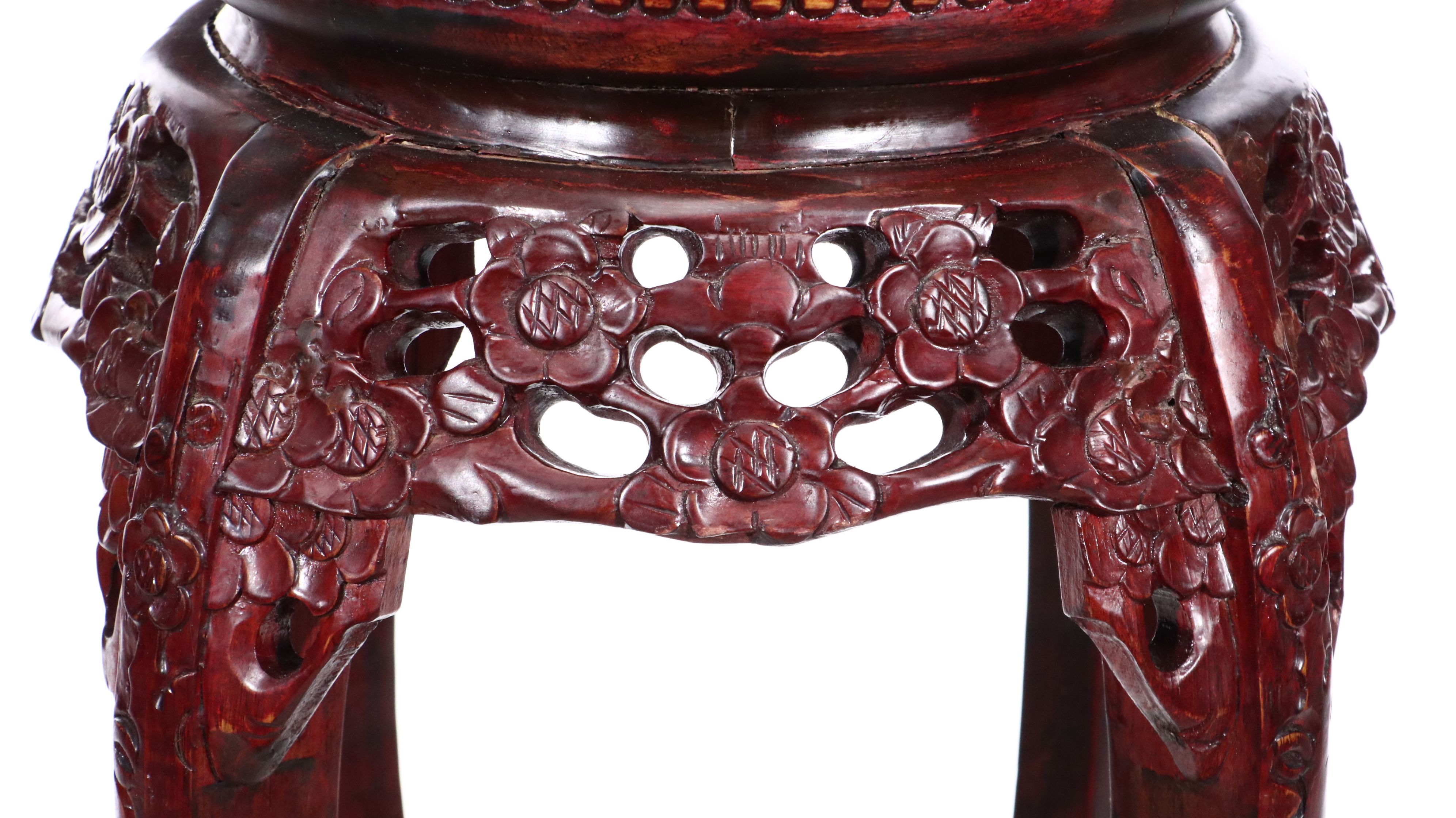 Carved Wood and Inlaid Marble End Table