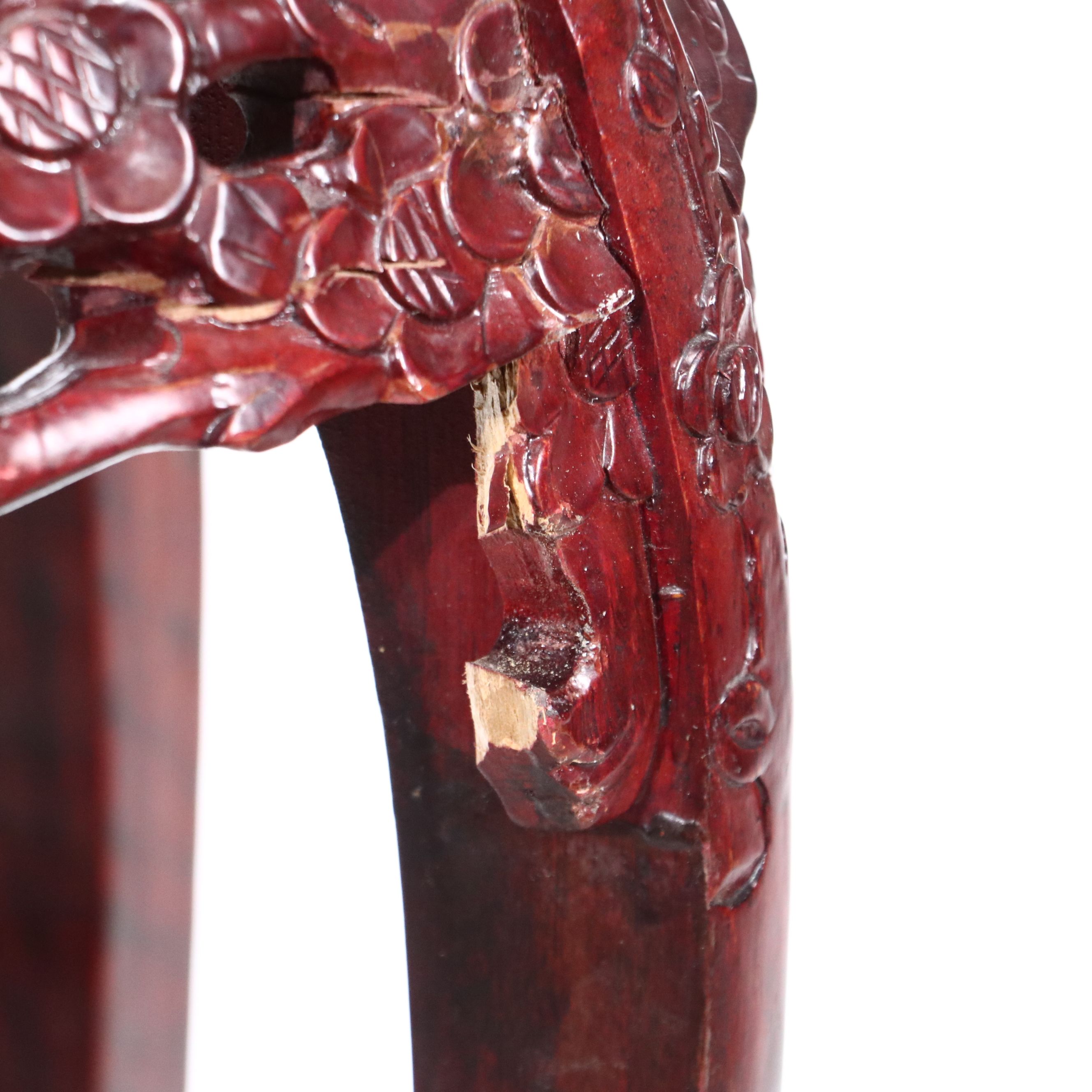 Carved Wood and Inlaid Marble End Table