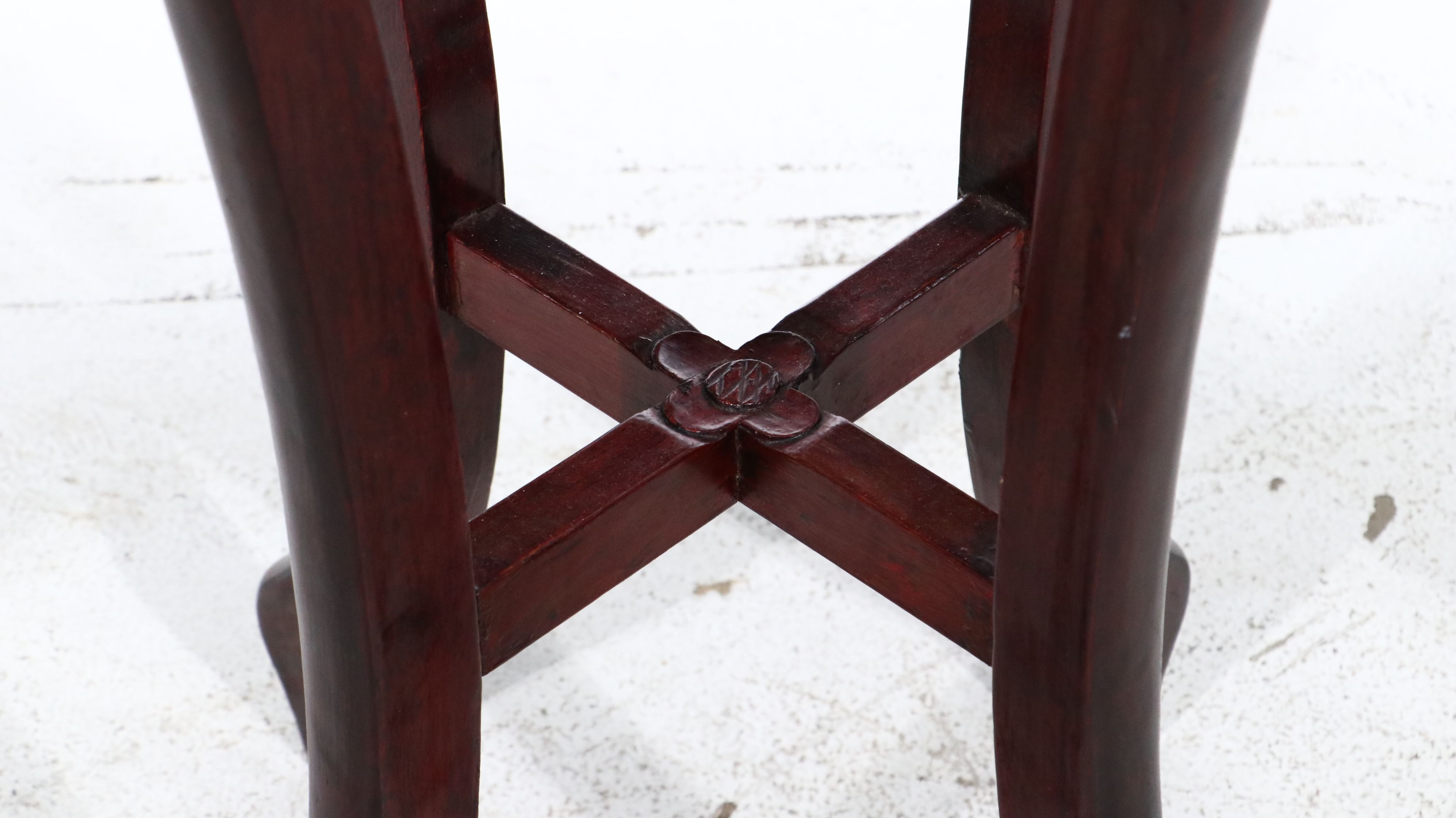 Carved Wood and Inlaid Marble End Table