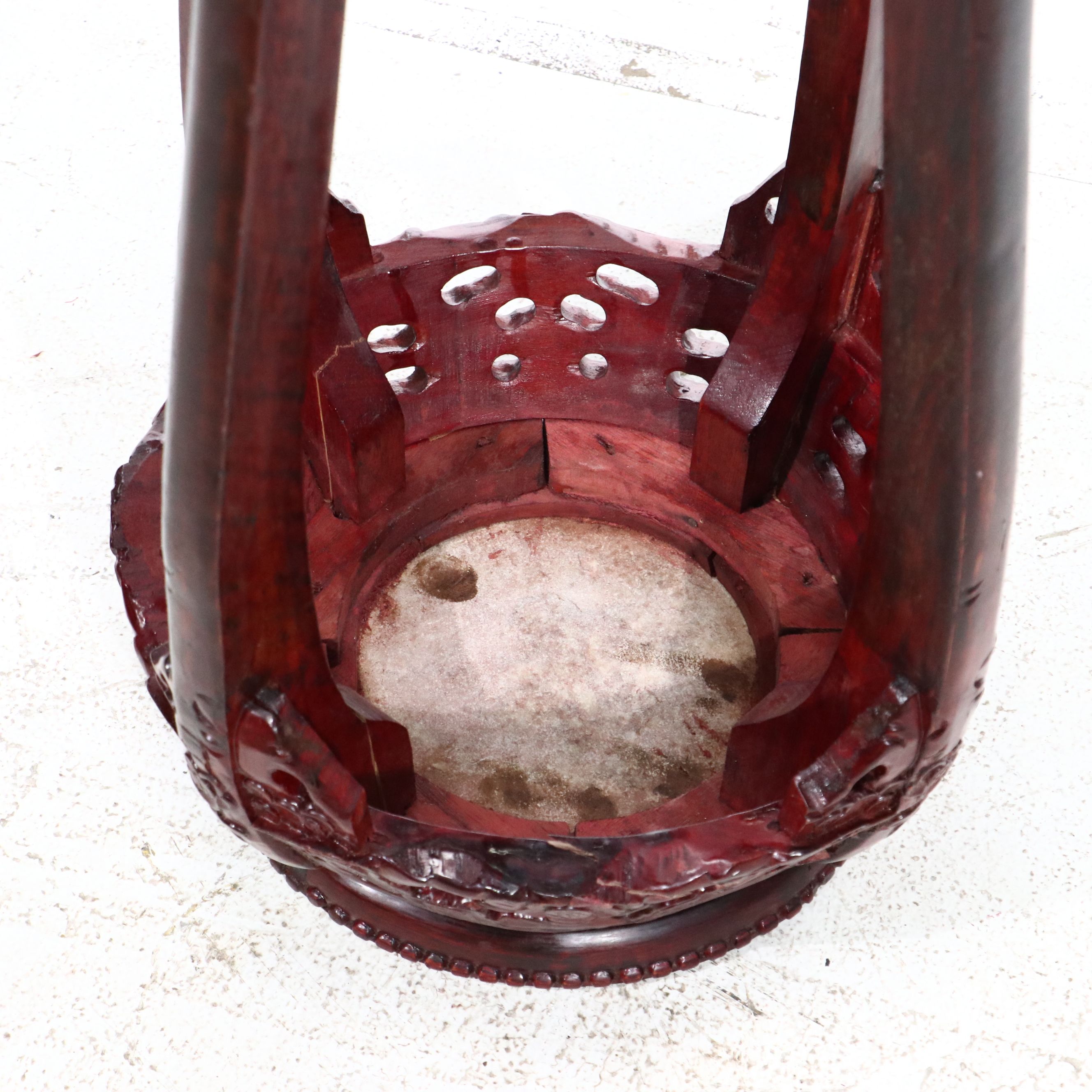 Carved Wood and Inlaid Marble End Table