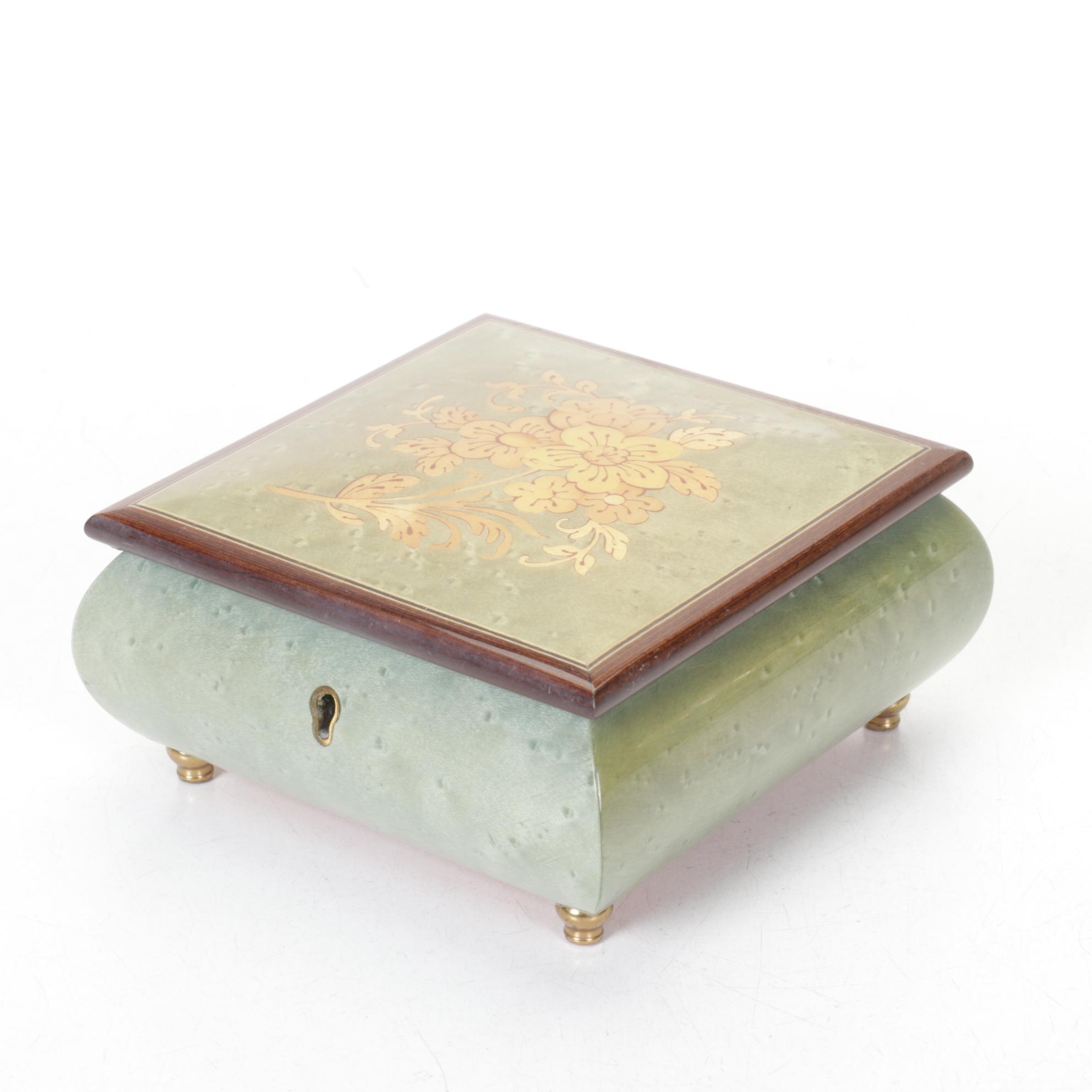 Italian Marquetry Inlaid Musical Vanity Box, Mid to Late 20th Century