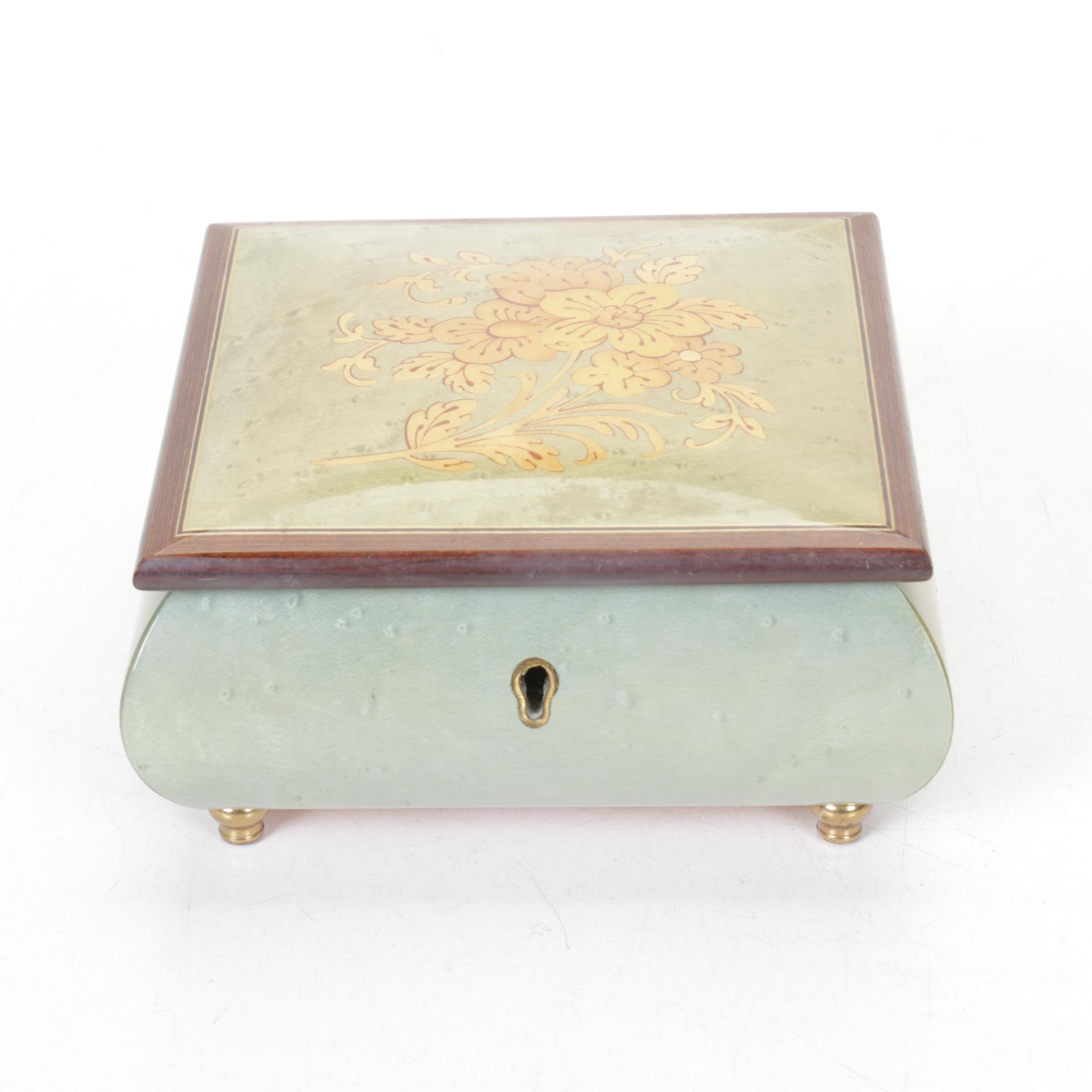 Italian Marquetry Inlaid Musical Vanity Box, Mid to Late 20th Century