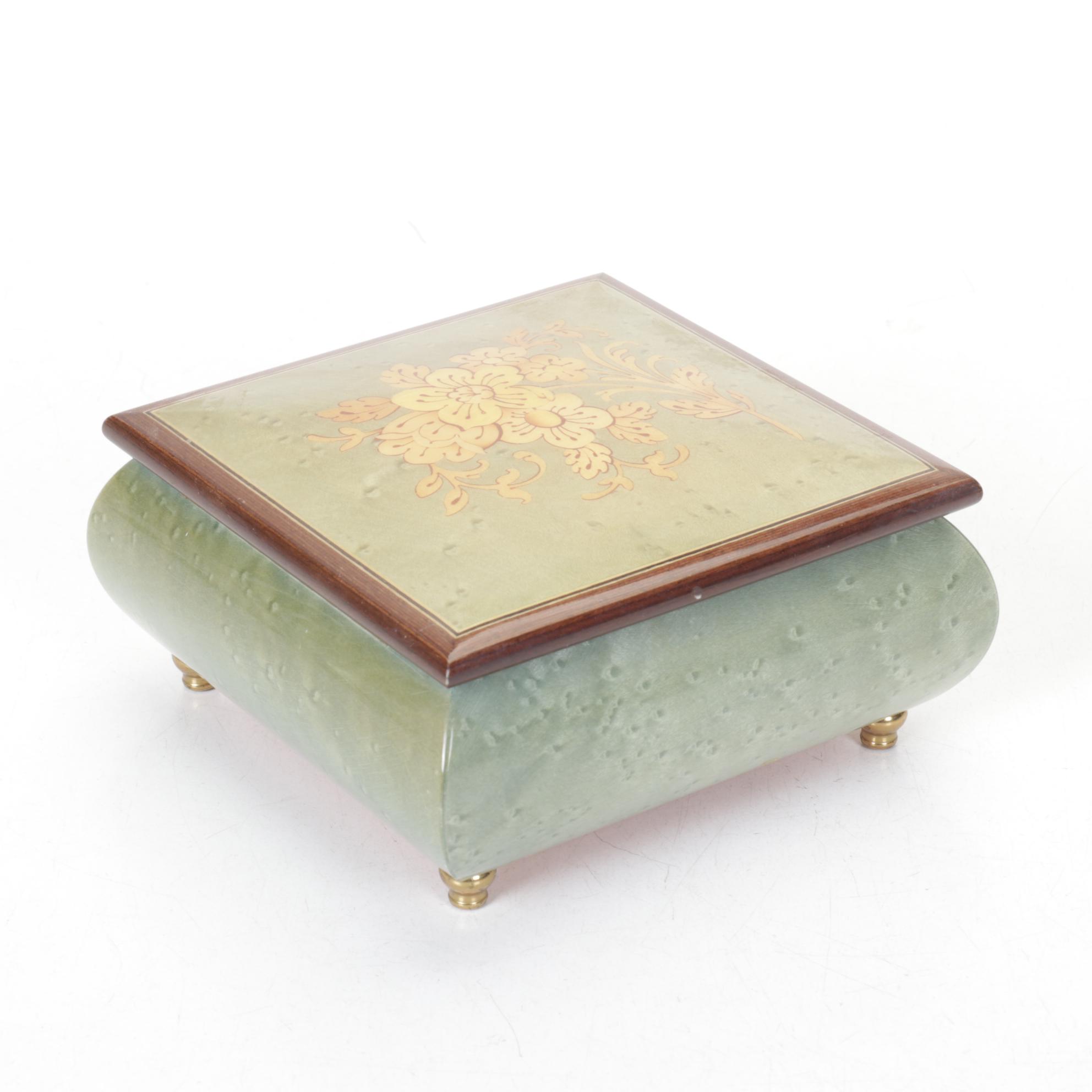 Italian Marquetry Inlaid Musical Vanity Box, Mid to Late 20th Century