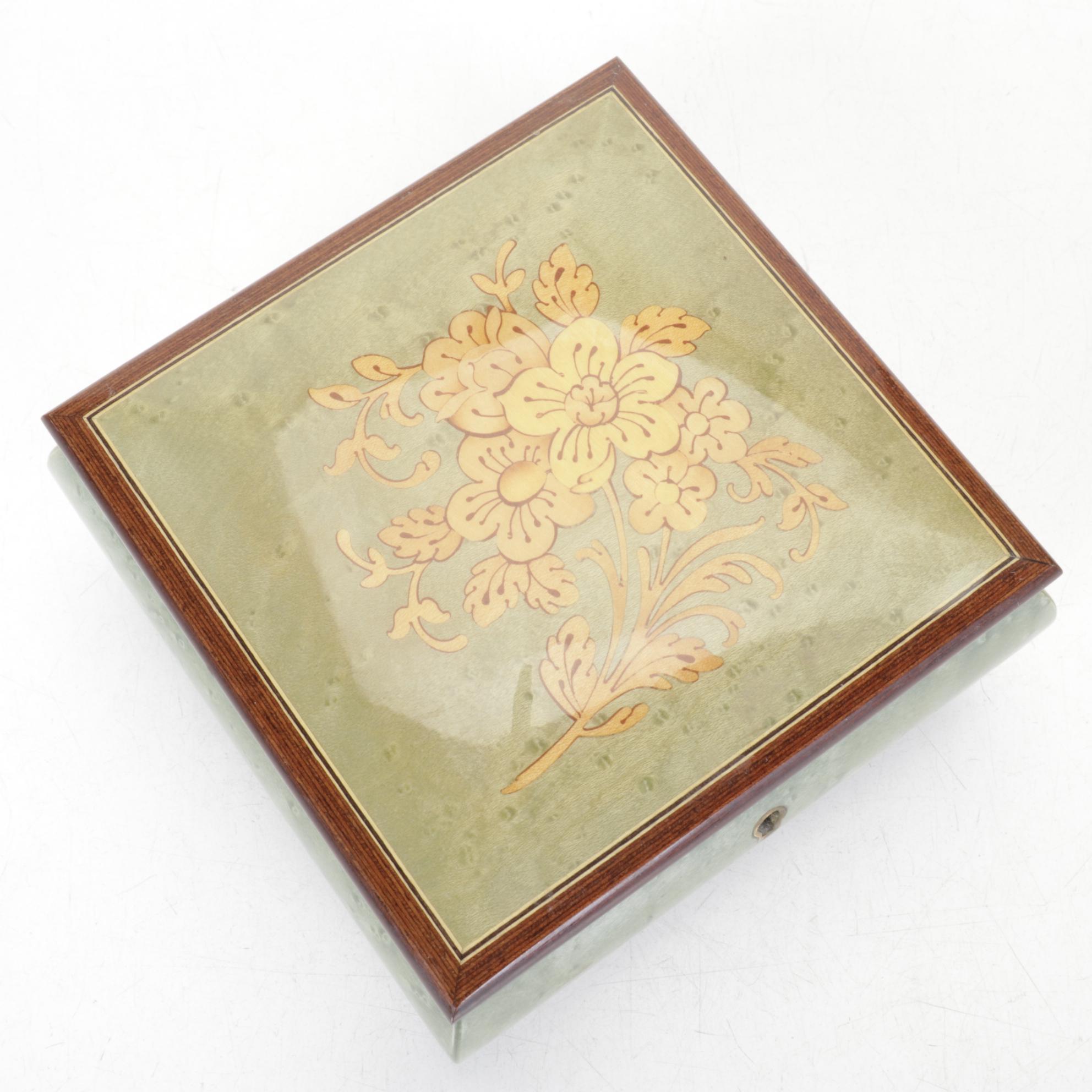 Italian Marquetry Inlaid Musical Vanity Box, Mid to Late 20th Century
