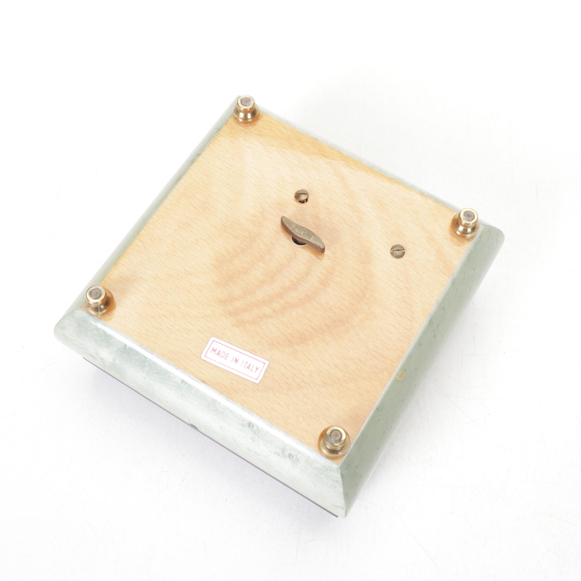 Italian Marquetry Inlaid Musical Vanity Box, Mid to Late 20th Century