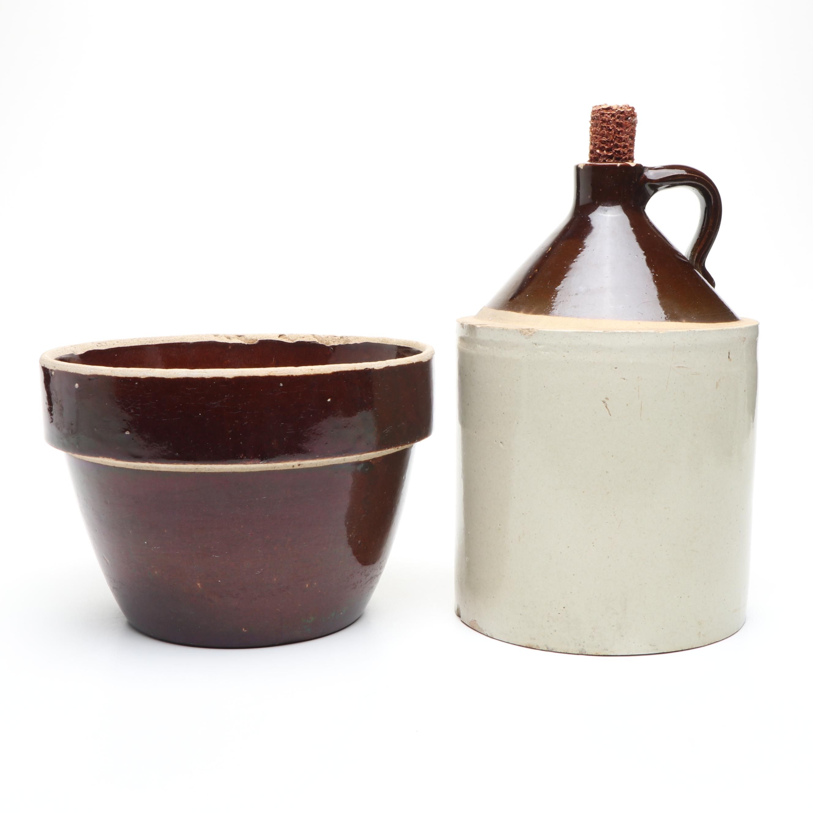 Stoneware Handled Jug with Ceramic Planter