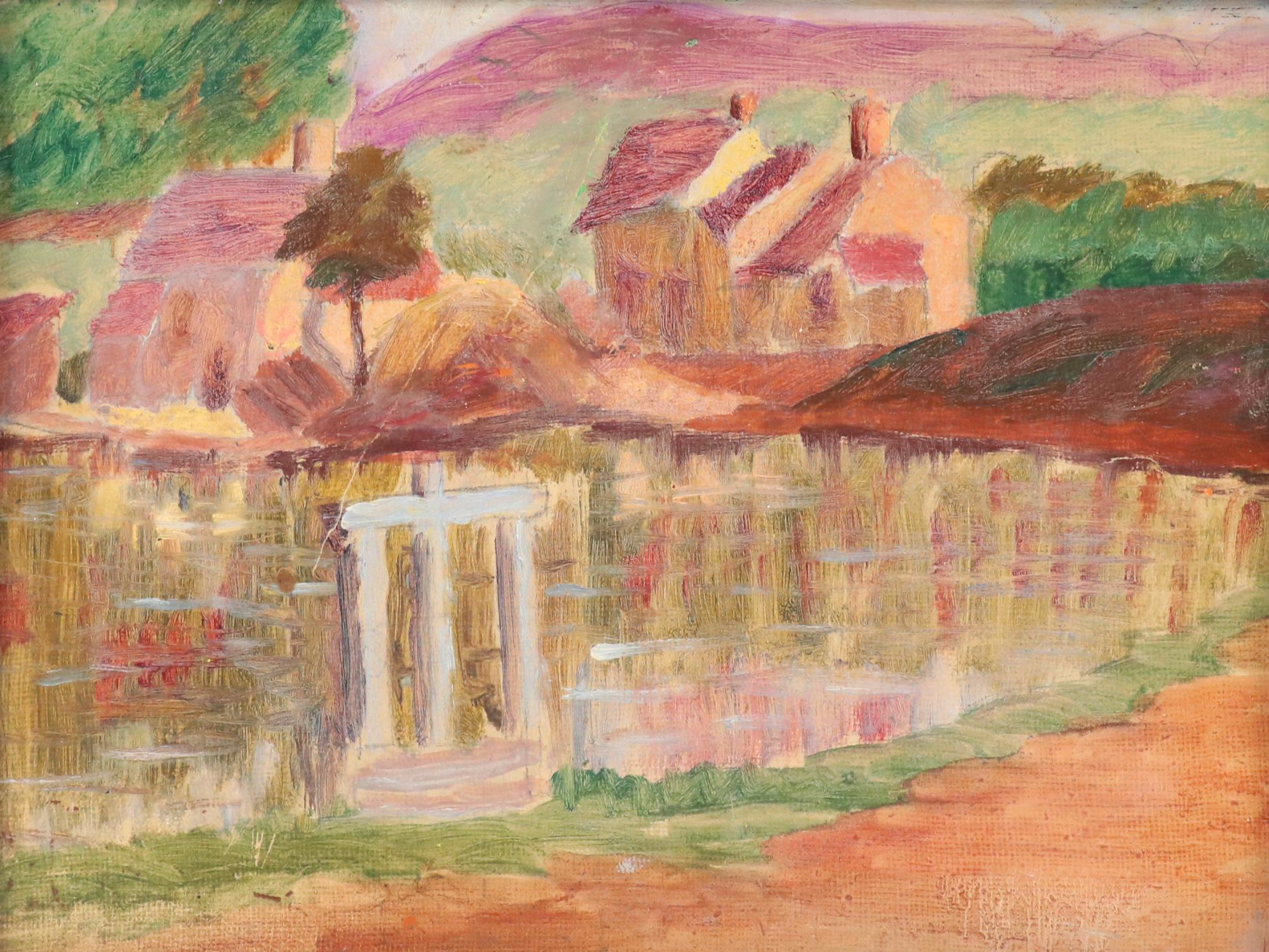 Attr. to Jeanne Reimbolt Countryside Landscape Oil Painting, Early 20th Century