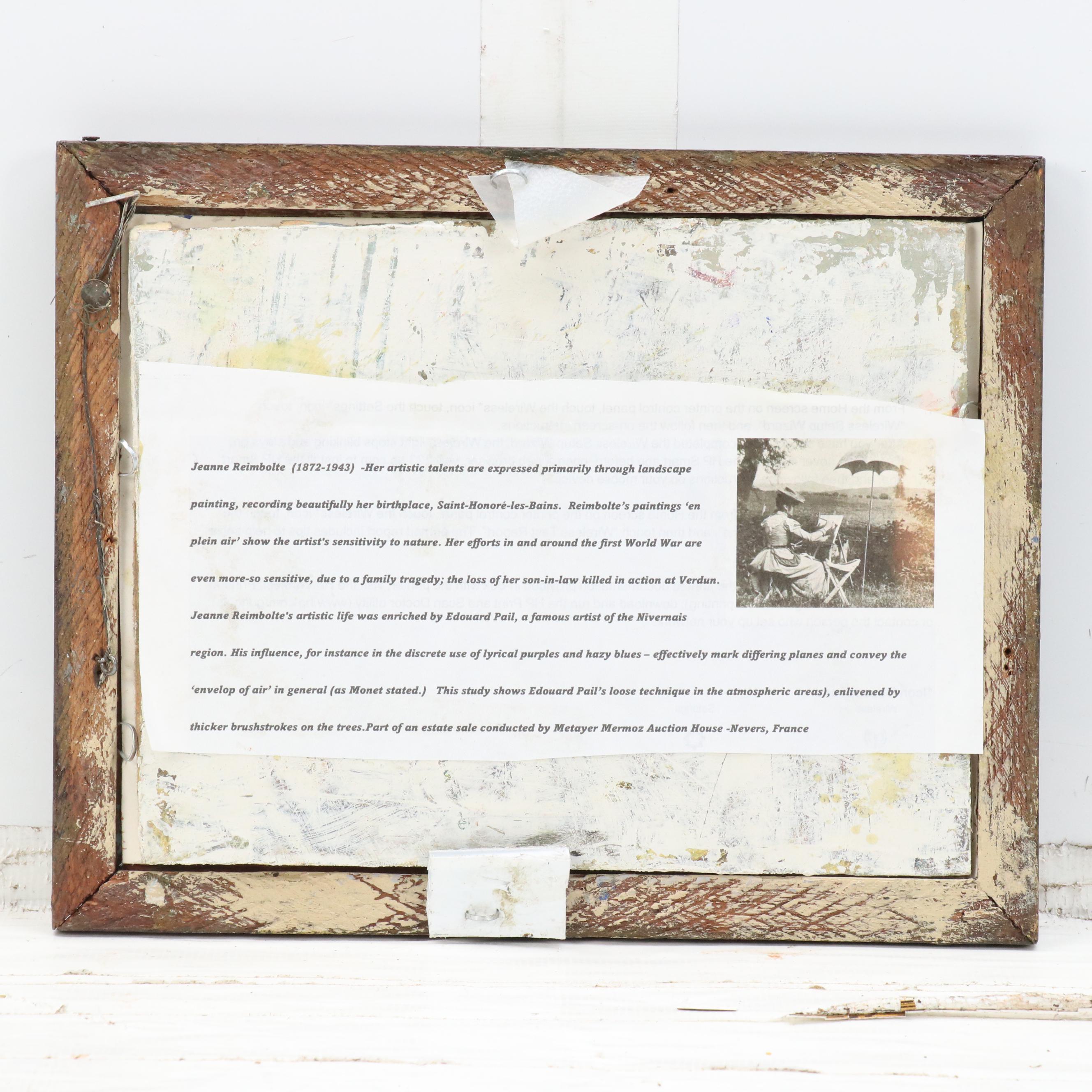 Attr. to Jeanne Reimbolt Countryside Landscape Oil Painting, Early 20th Century