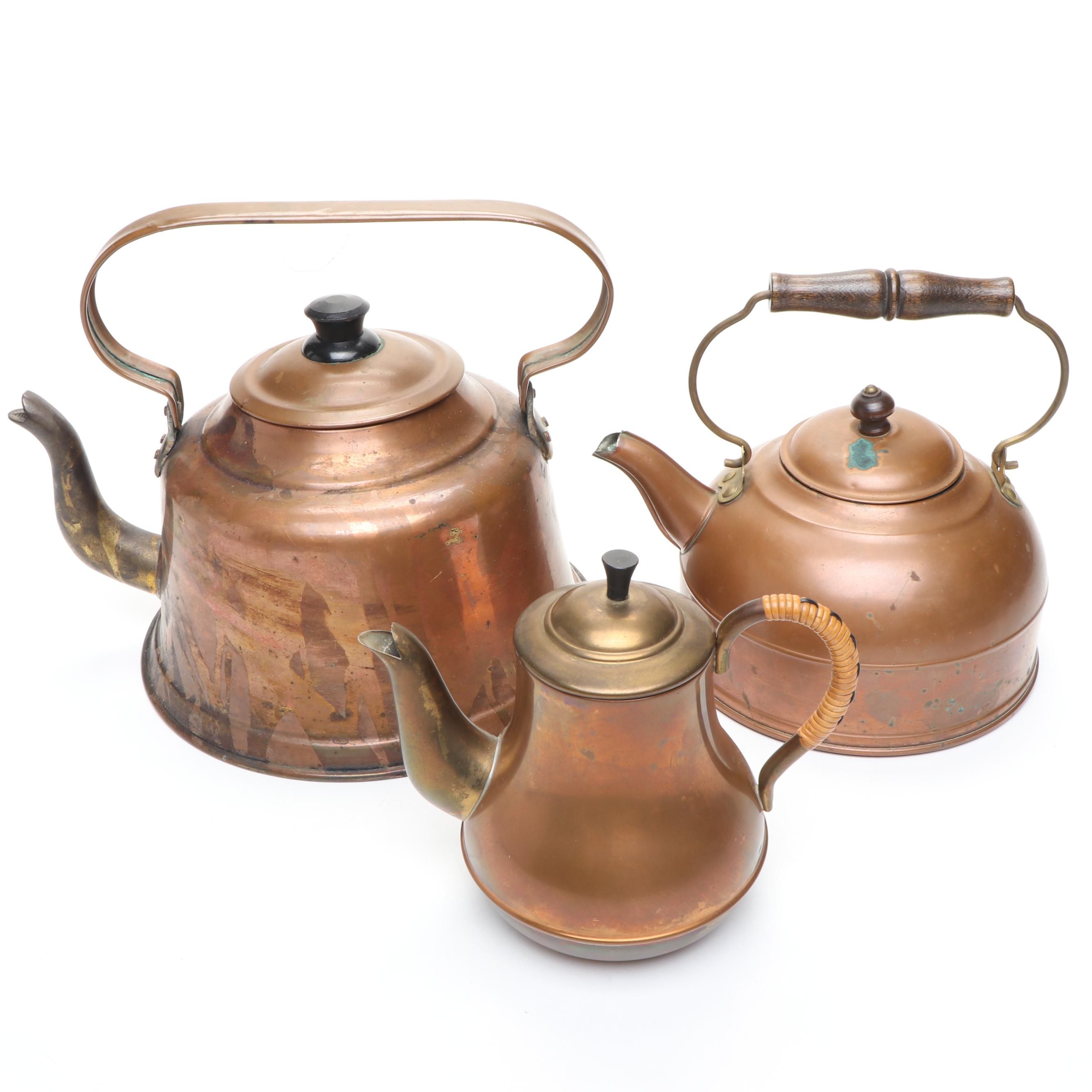 Vintage Revere Ware with Other Copper Kettles and Teapot, 20th Century