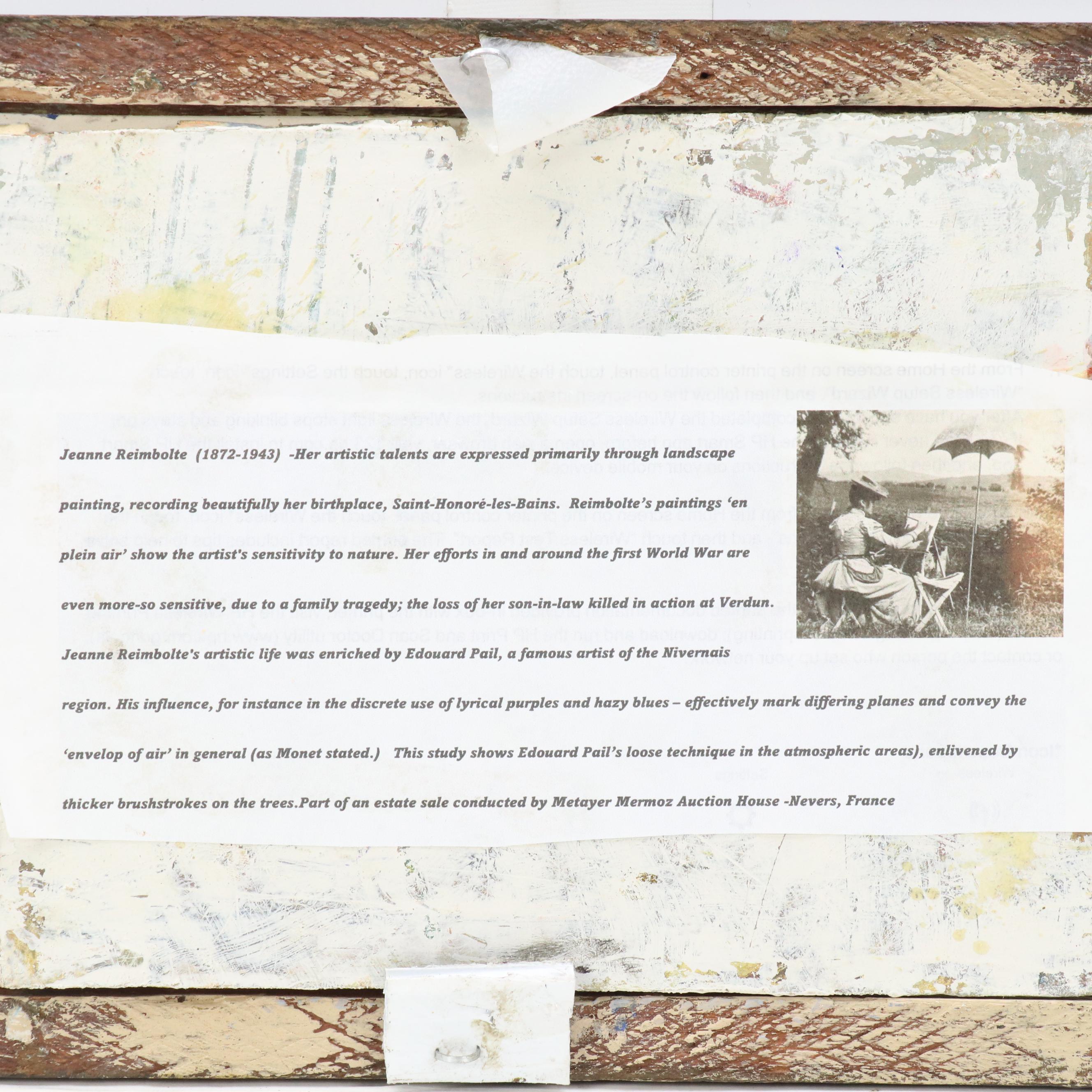 Attr. to Jeanne Reimbolt Countryside Landscape Oil Painting, Early 20th Century