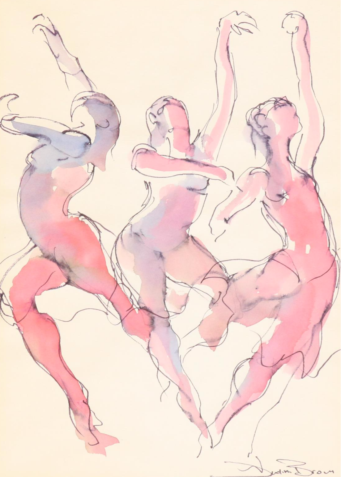 Judith Brown Figural Watercolor Painting of Dancers, Late 20th Century