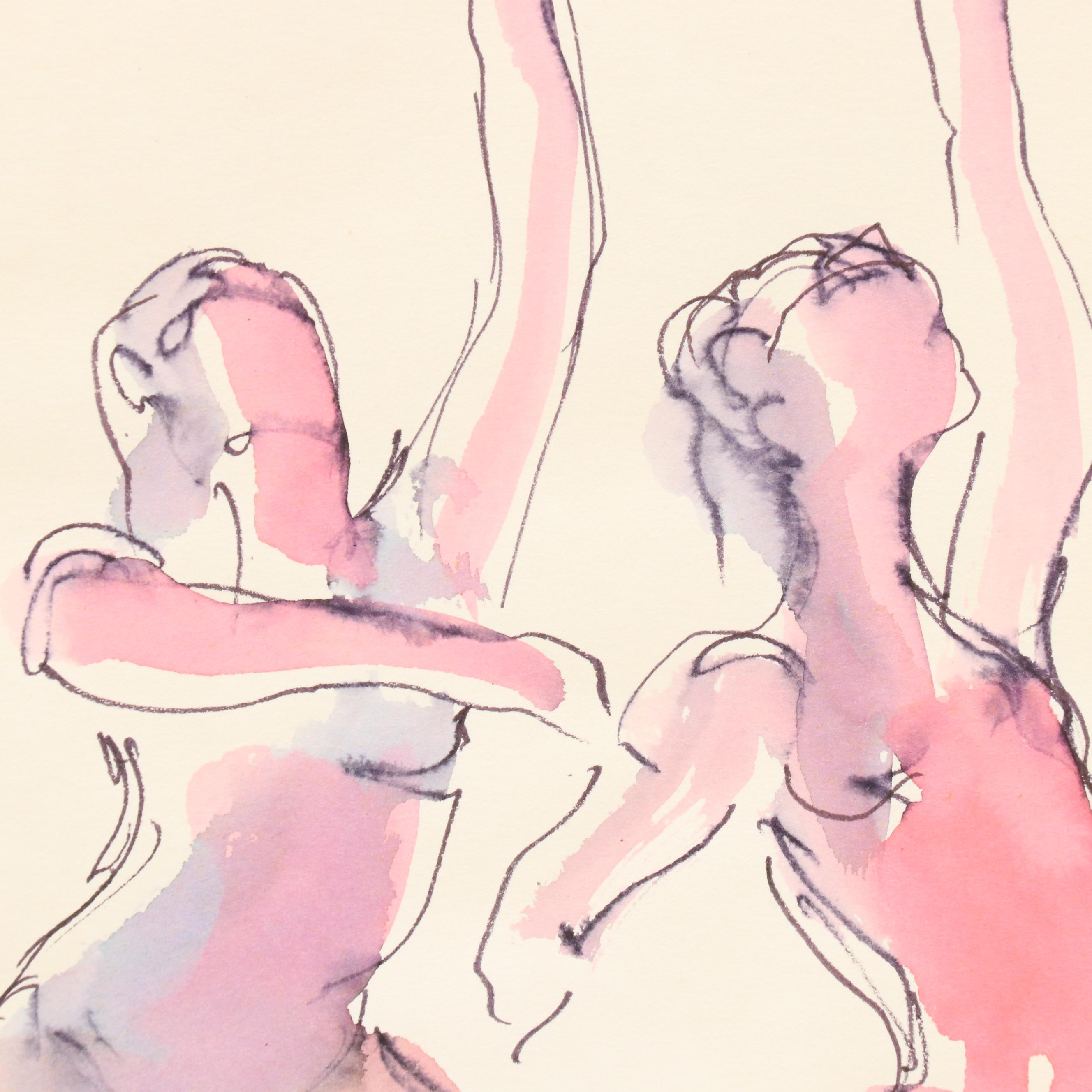 Judith Brown Figural Watercolor Painting of Dancers, Late 20th Century