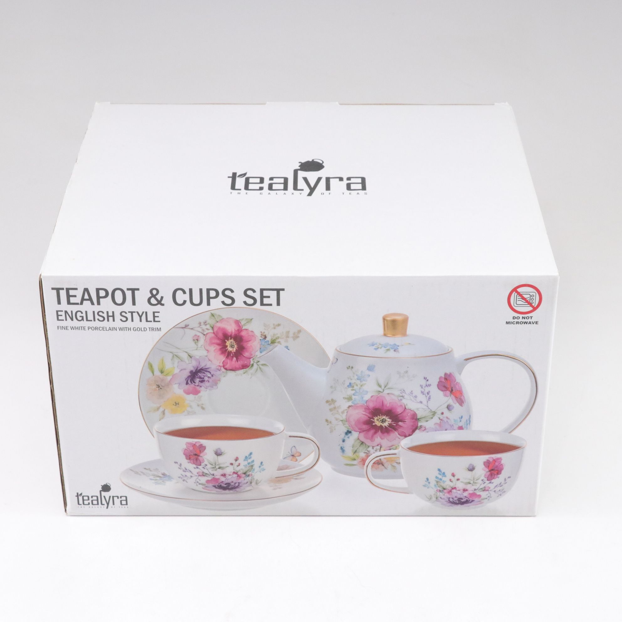 Tealyra English Style Gilt Floral Teapot and Teacups Set for Two