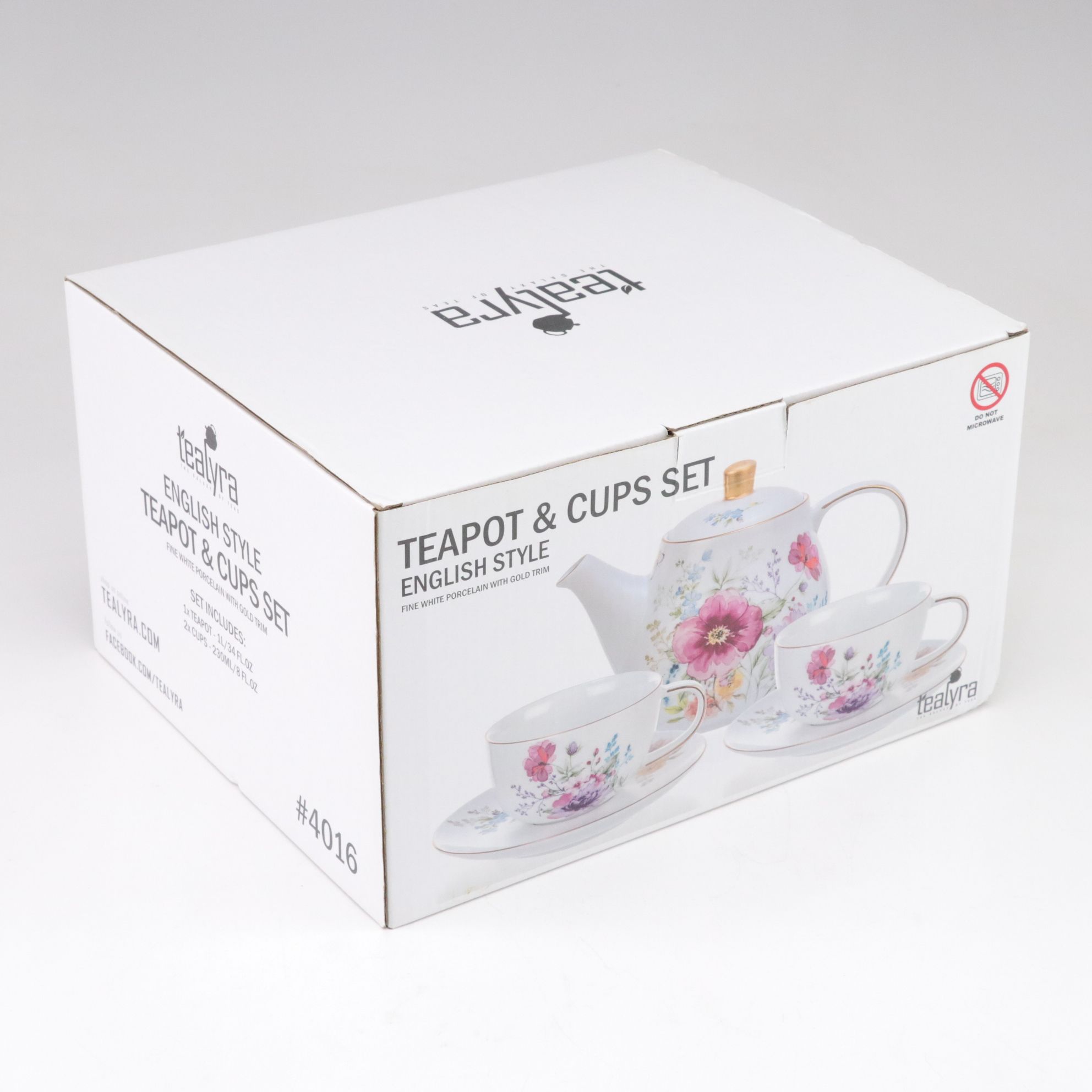 Tealyra English Style Gilt Floral Teapot and Teacups Set for Two