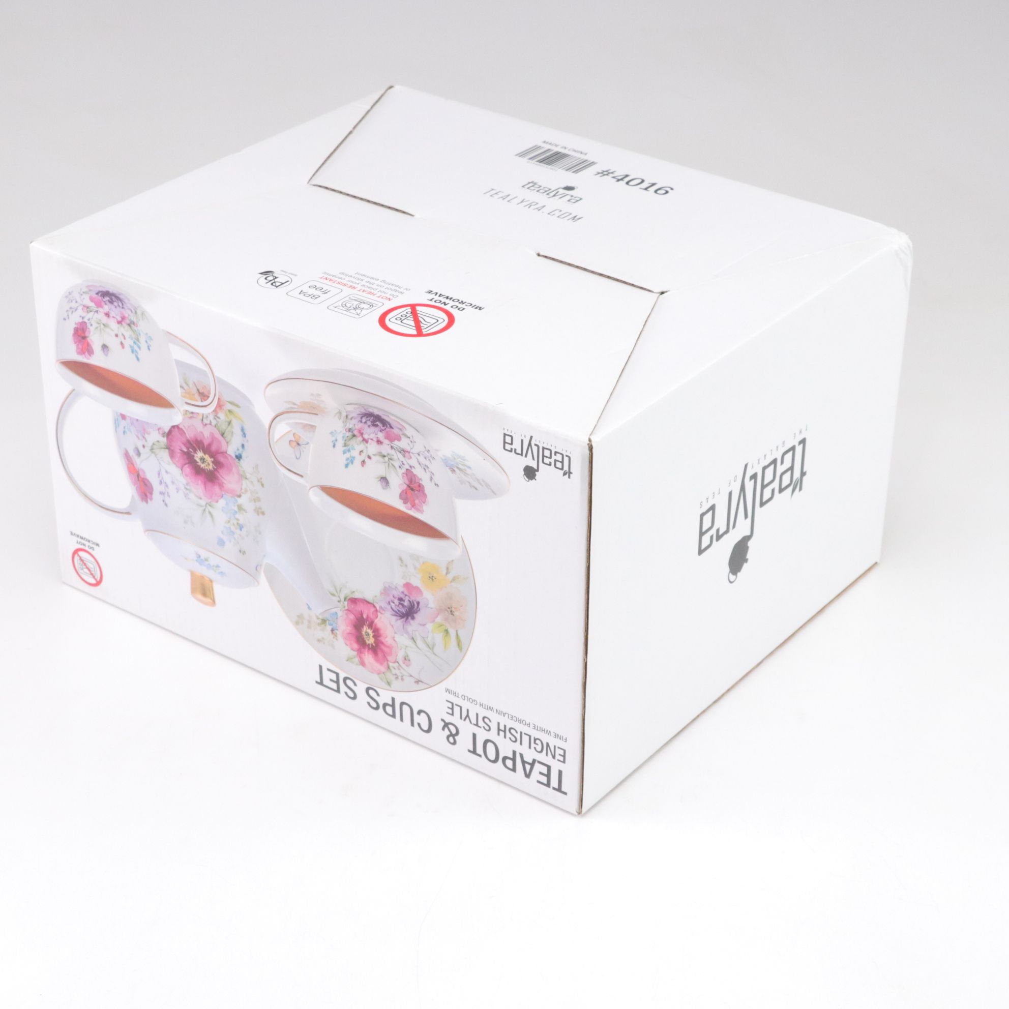 Tealyra English Style Gilt Floral Teapot and Teacups Set for Two