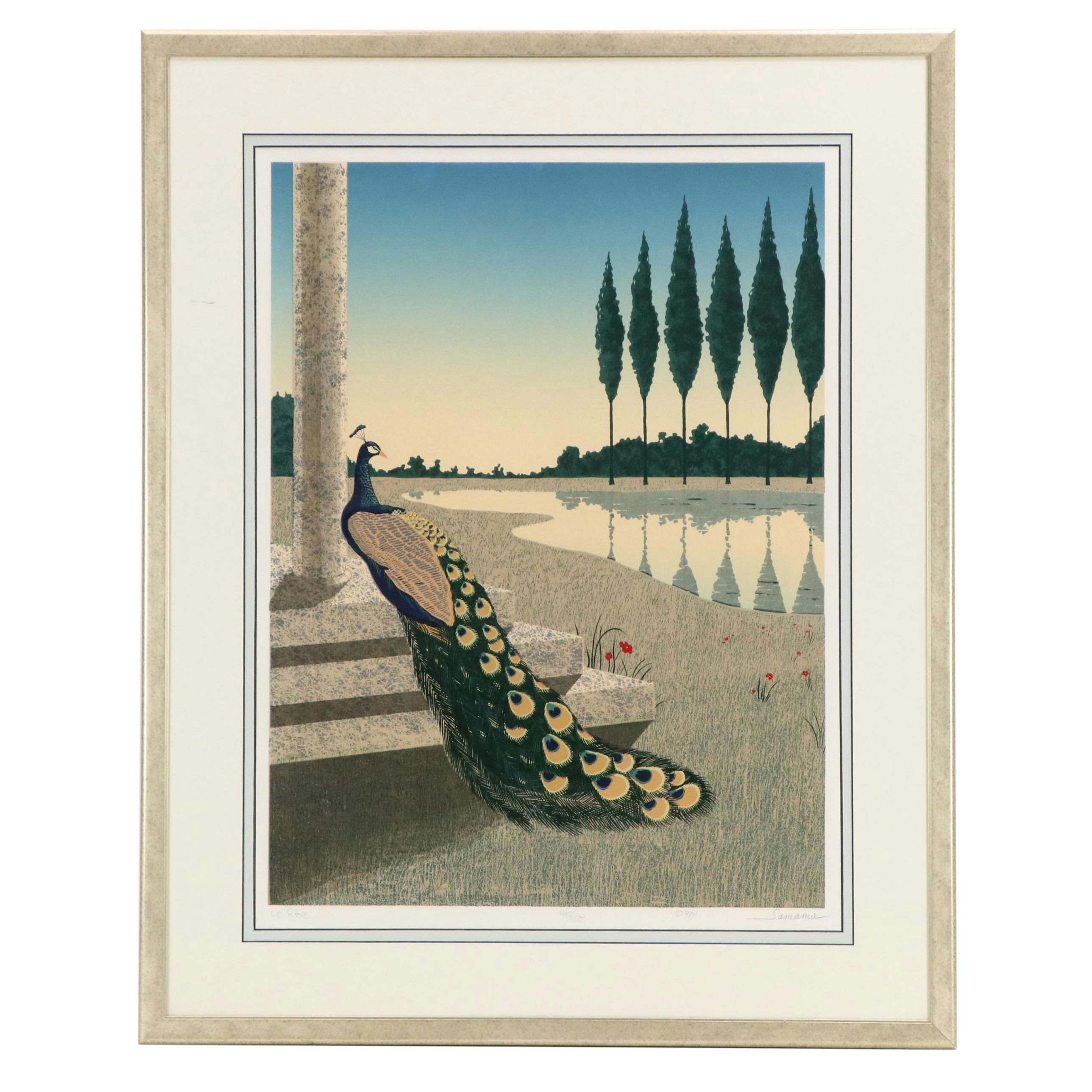 Serge Samama Serigraph of Peacock "Le Rêve," 1983