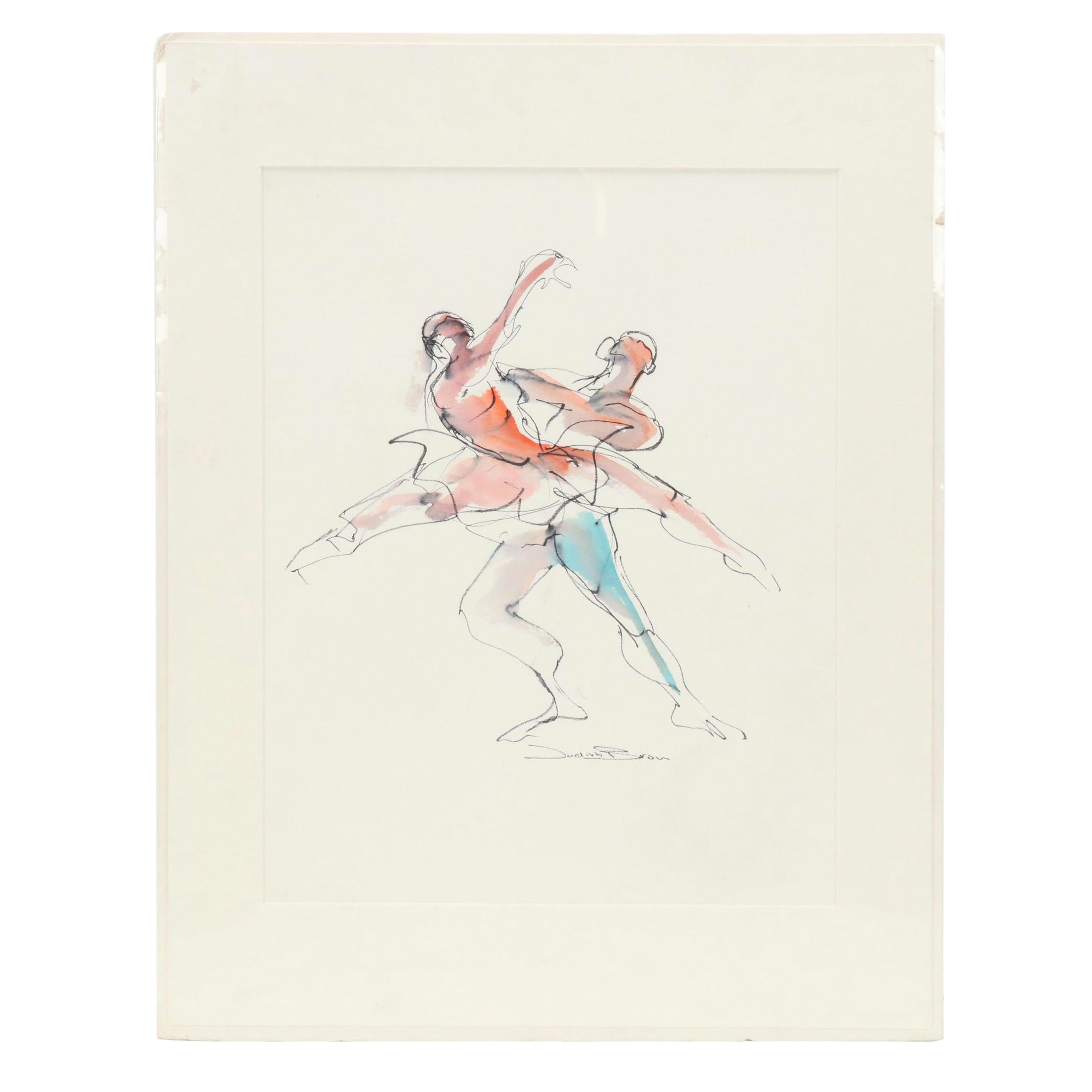 Judith Brown Figural Watercolor Painting of a Dancers, Late 20th Century