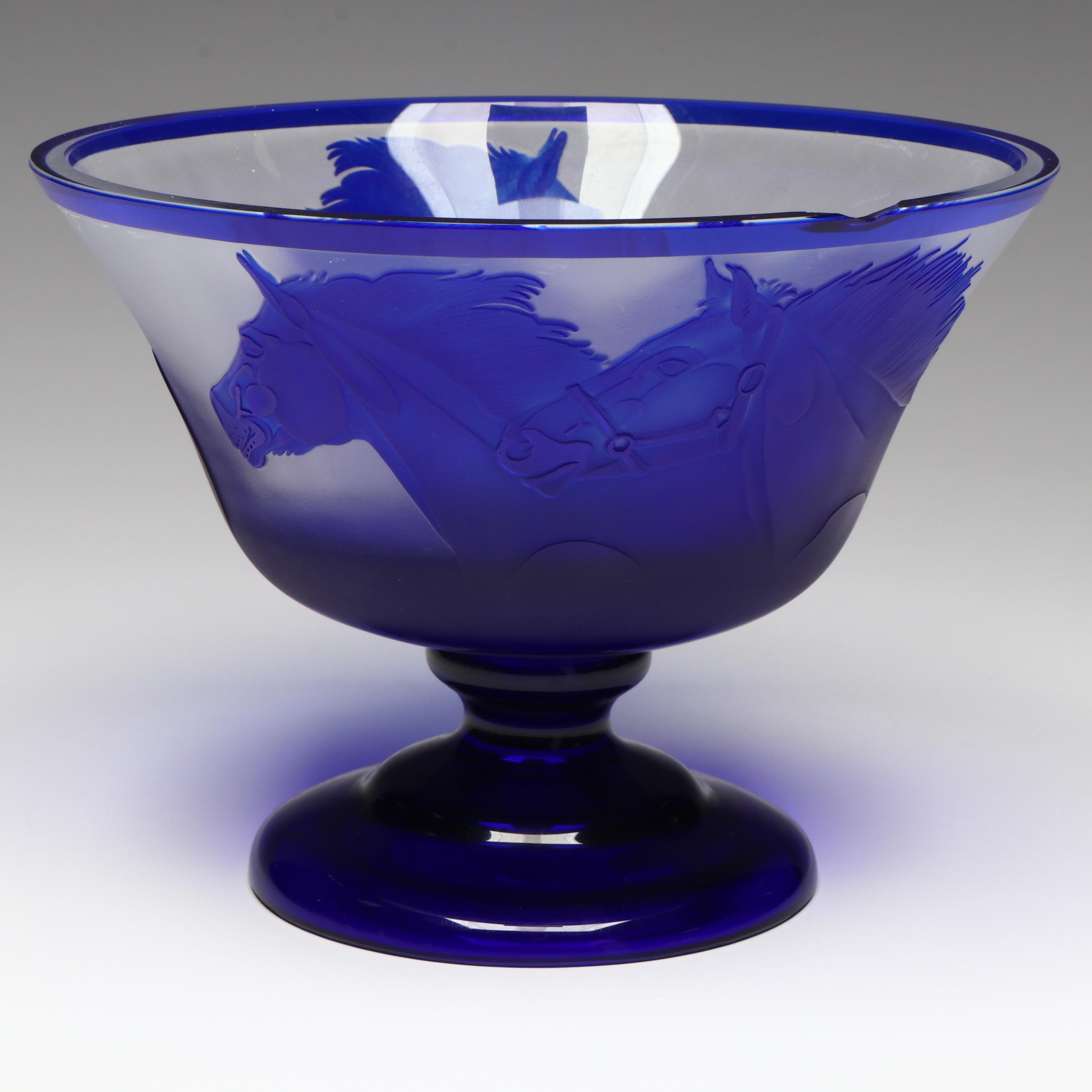 German LARA-Crystal Cameo Glass Racehorses Limited Edition Console Bowl