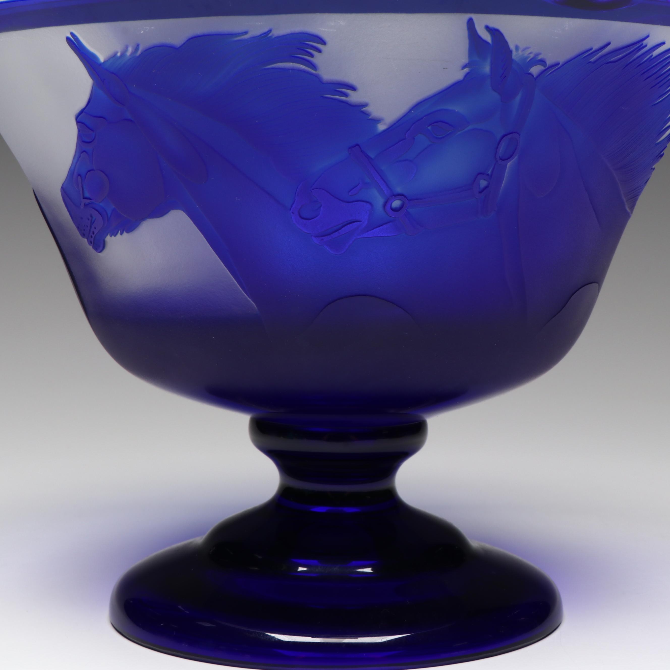 German LARA-Crystal Cameo Glass Racehorses Limited Edition Console Bowl