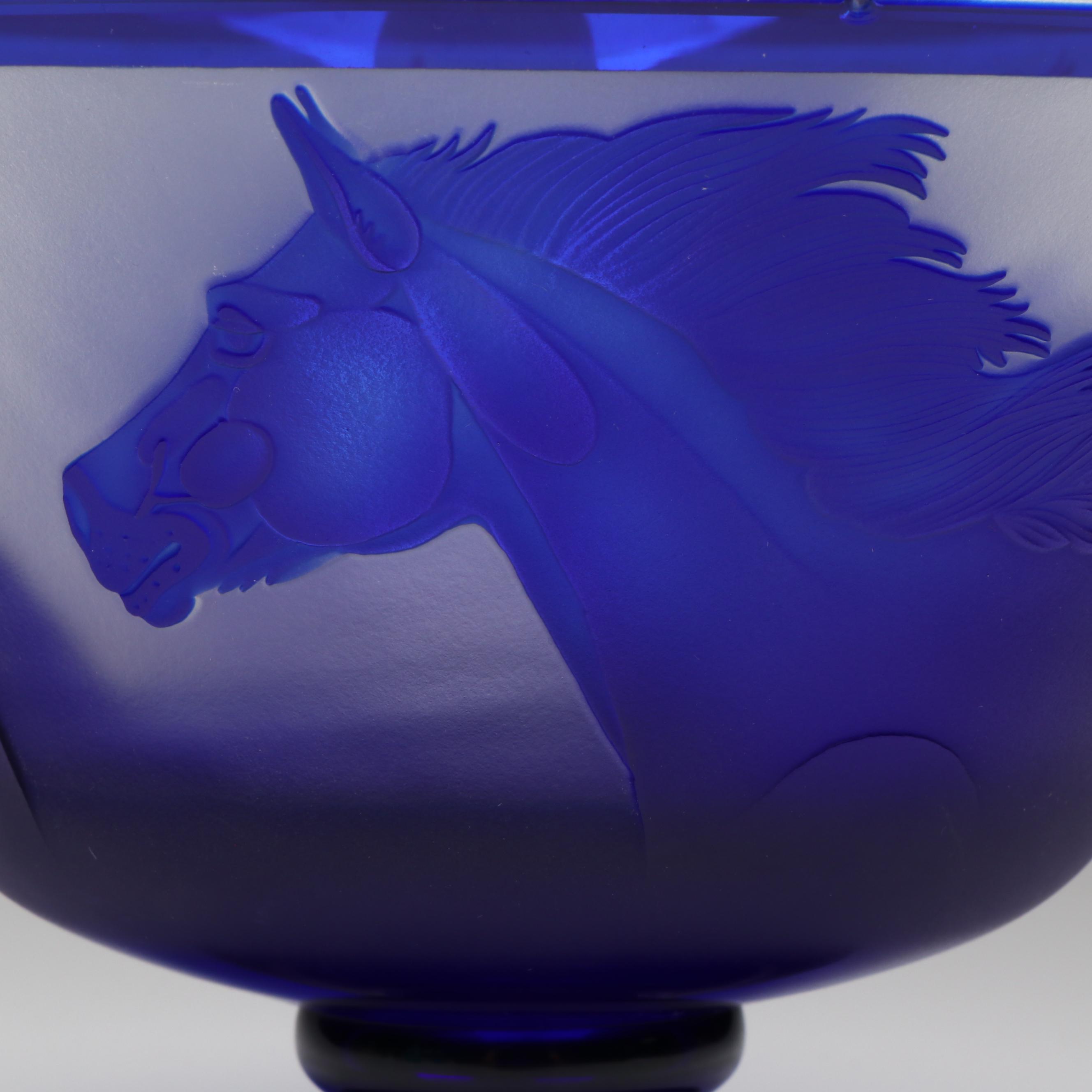 German LARA-Crystal Cameo Glass Racehorses Limited Edition Console Bowl