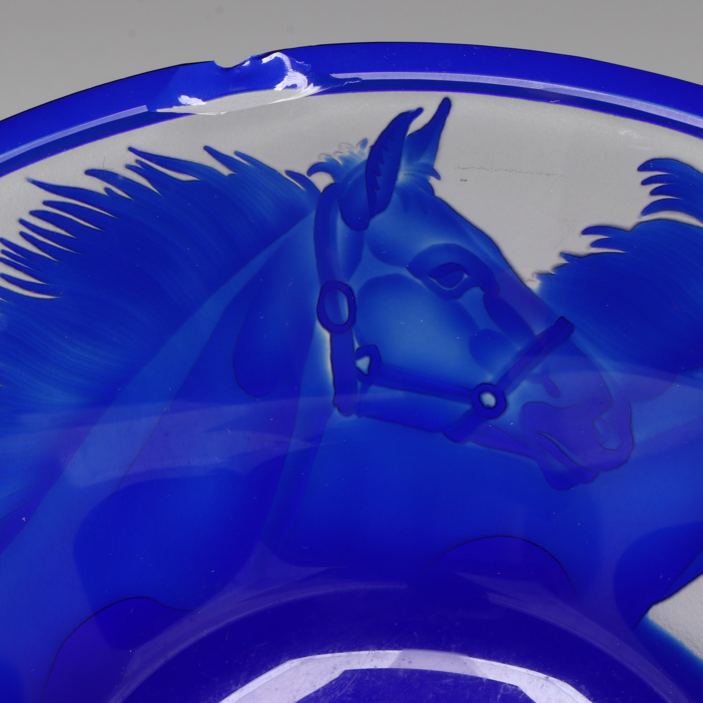 German LARA-Crystal Cameo Glass Racehorses Limited Edition Console Bowl