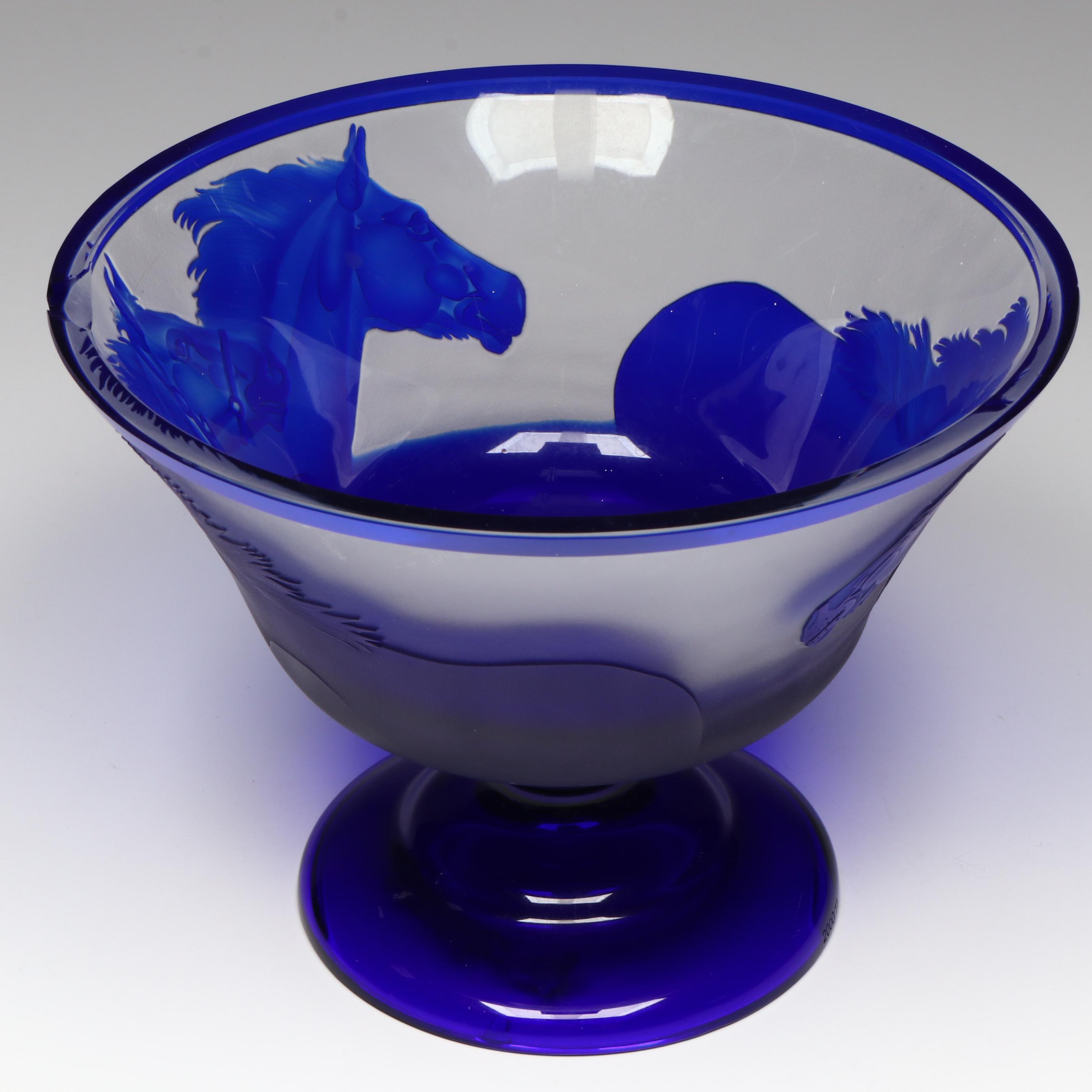 German LARA-Crystal Cameo Glass Racehorses Limited Edition Console Bowl