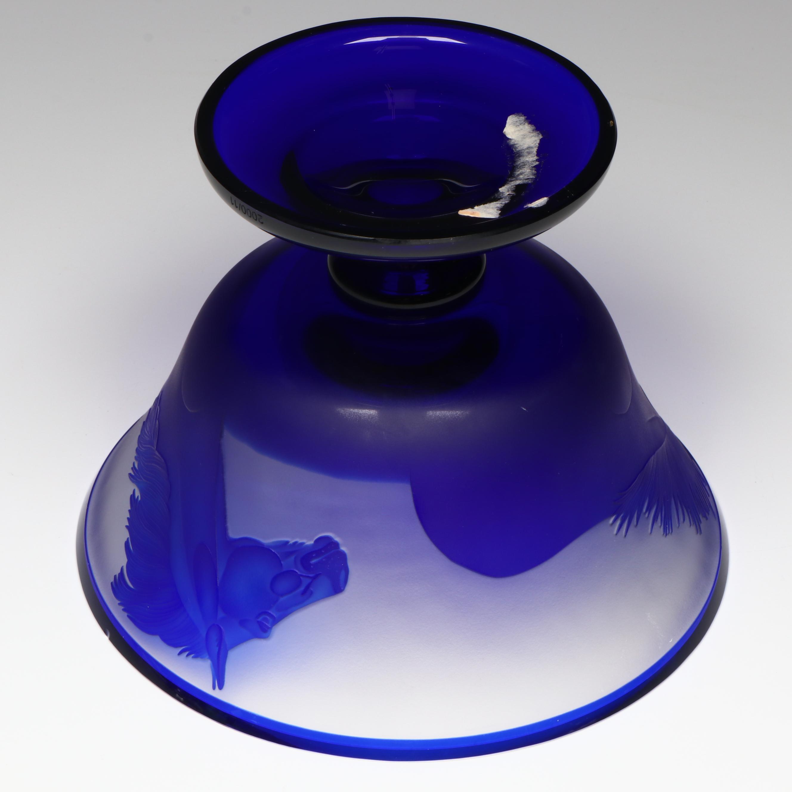 German LARA-Crystal Cameo Glass Racehorses Limited Edition Console Bowl