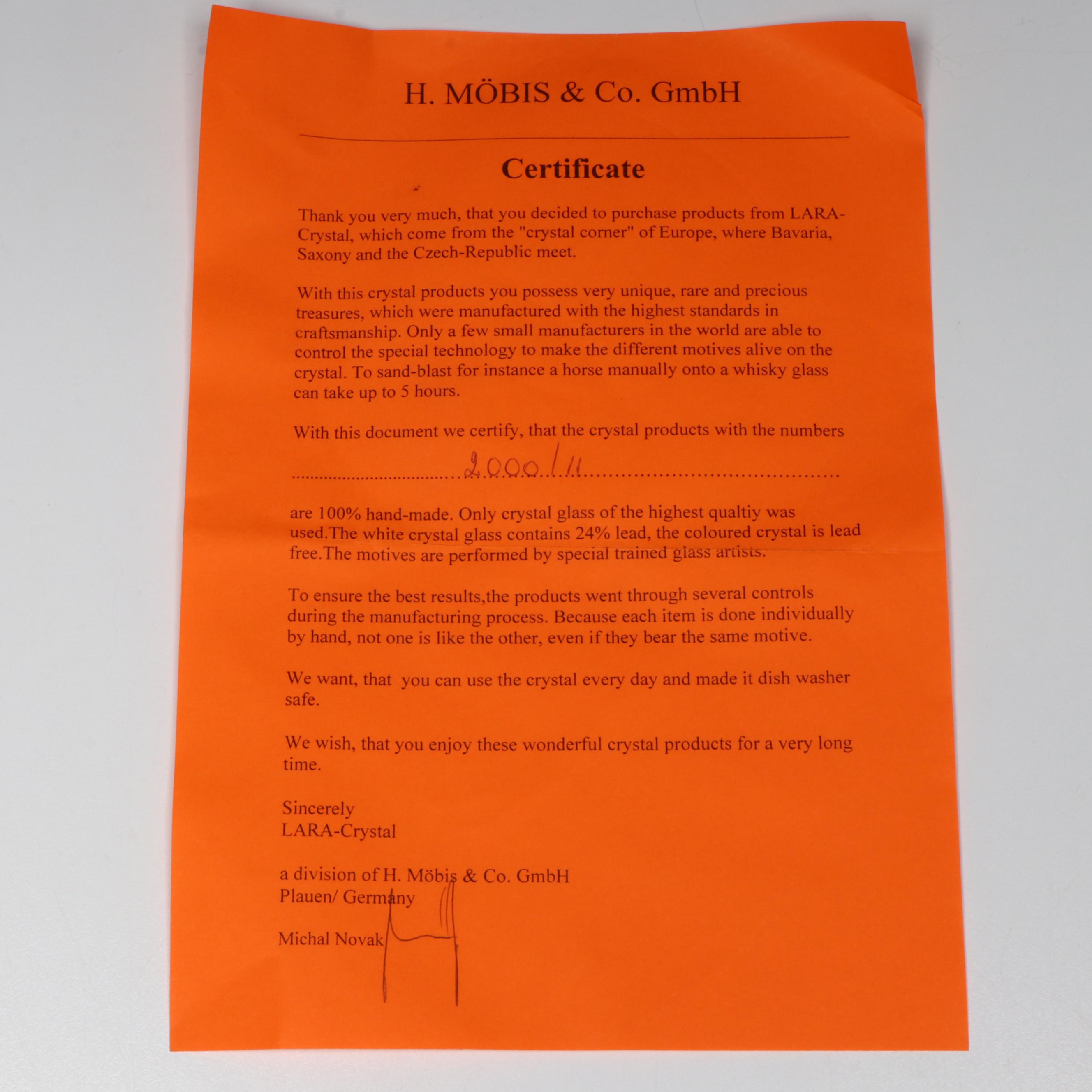 German LARA-Crystal Cameo Glass Racehorses Limited Edition Console Bowl