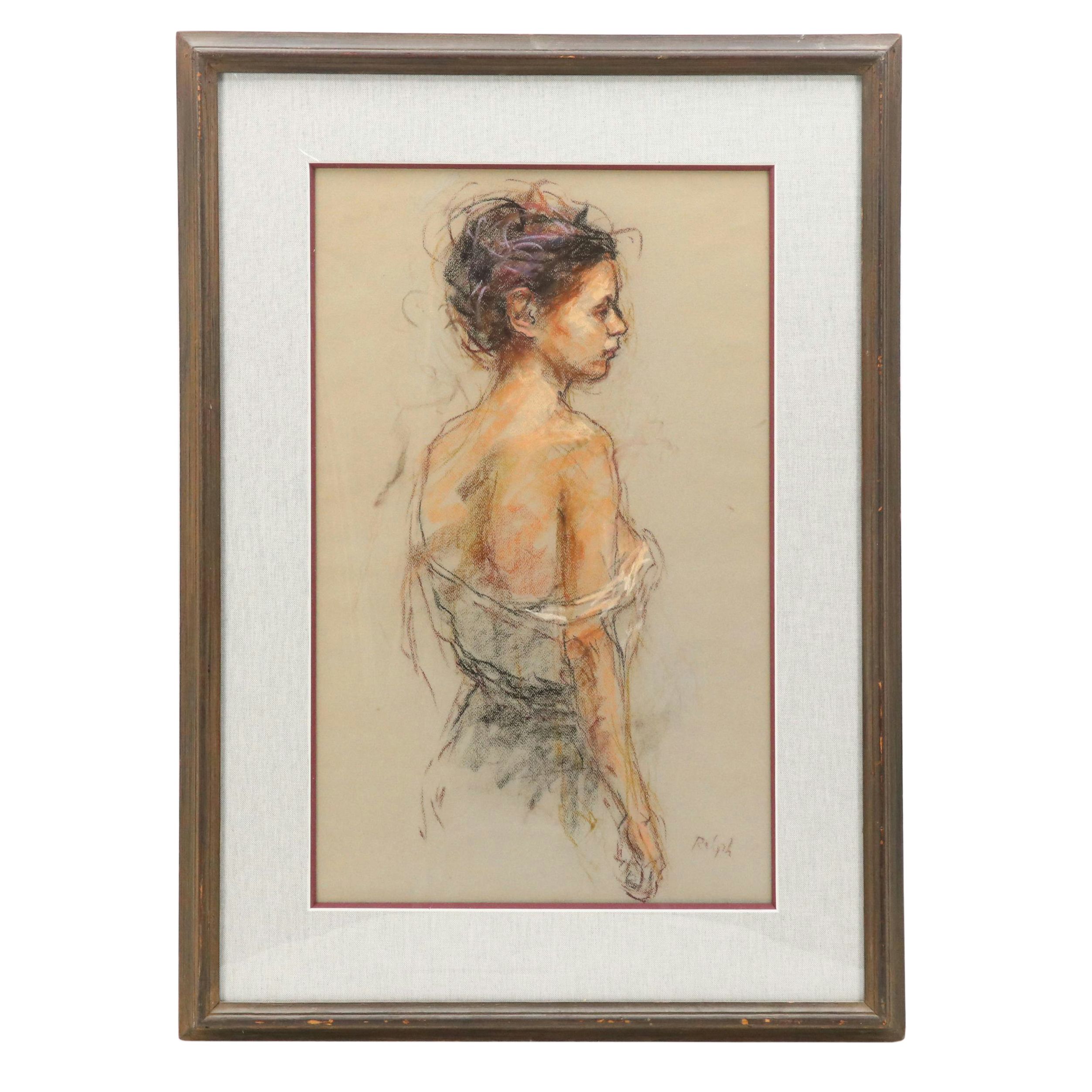 Figural Pastel Drawing, Late 20th Century