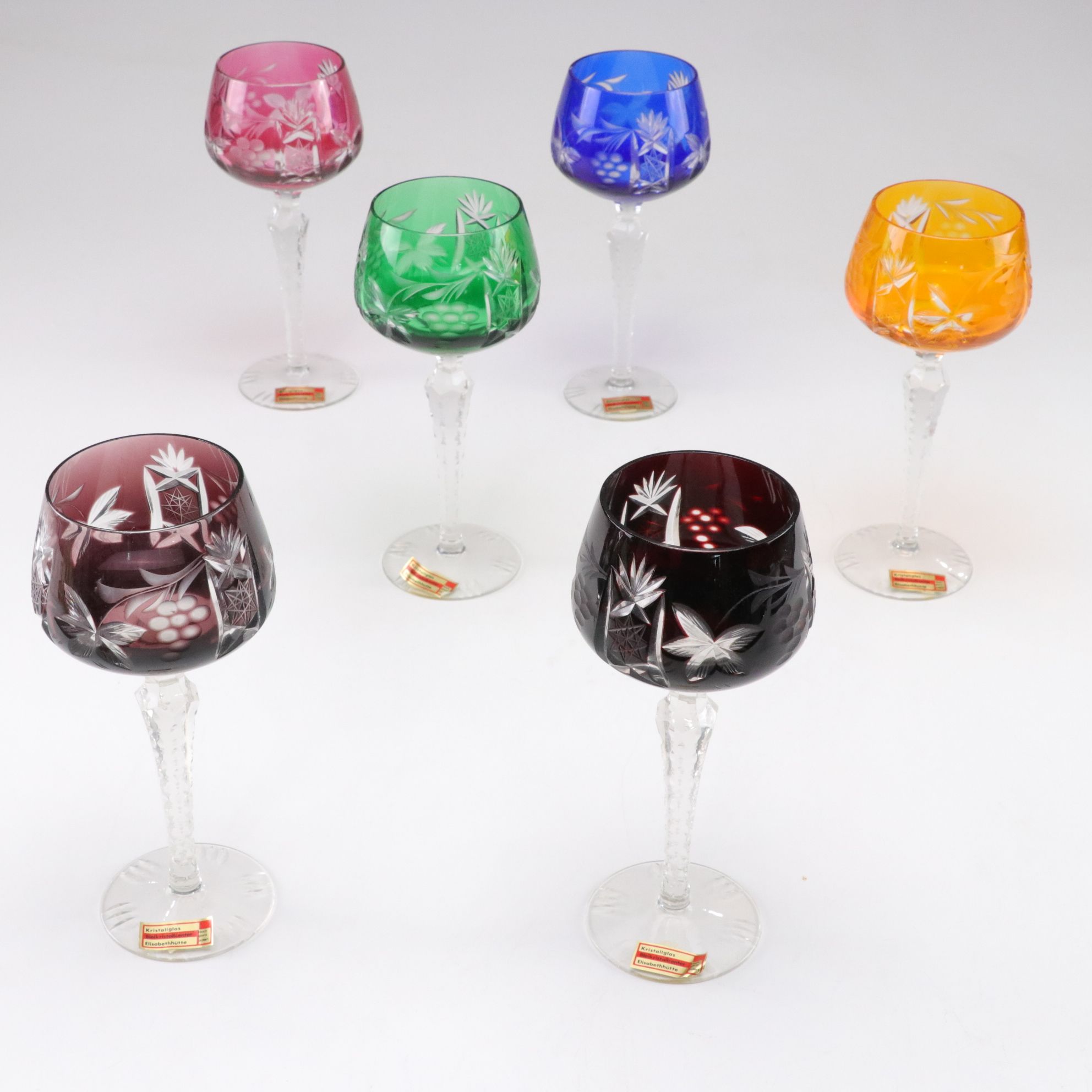 German Elisabeth Hutte Lead Crystal Cut-to-Clear Wine Glasses