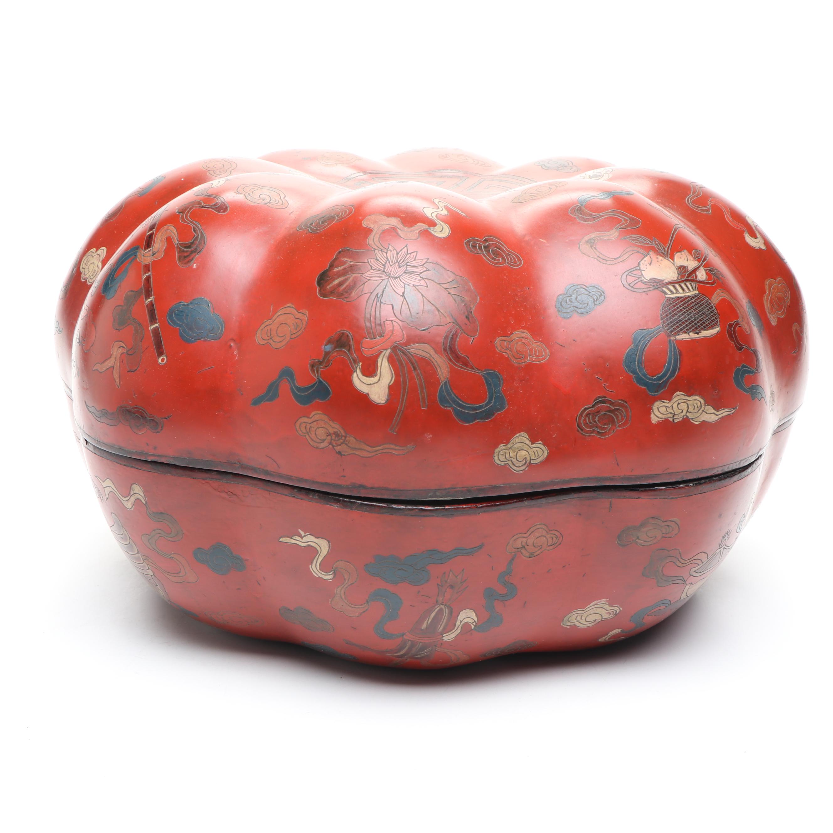 Chinese Red Finish Wood Wedding Box