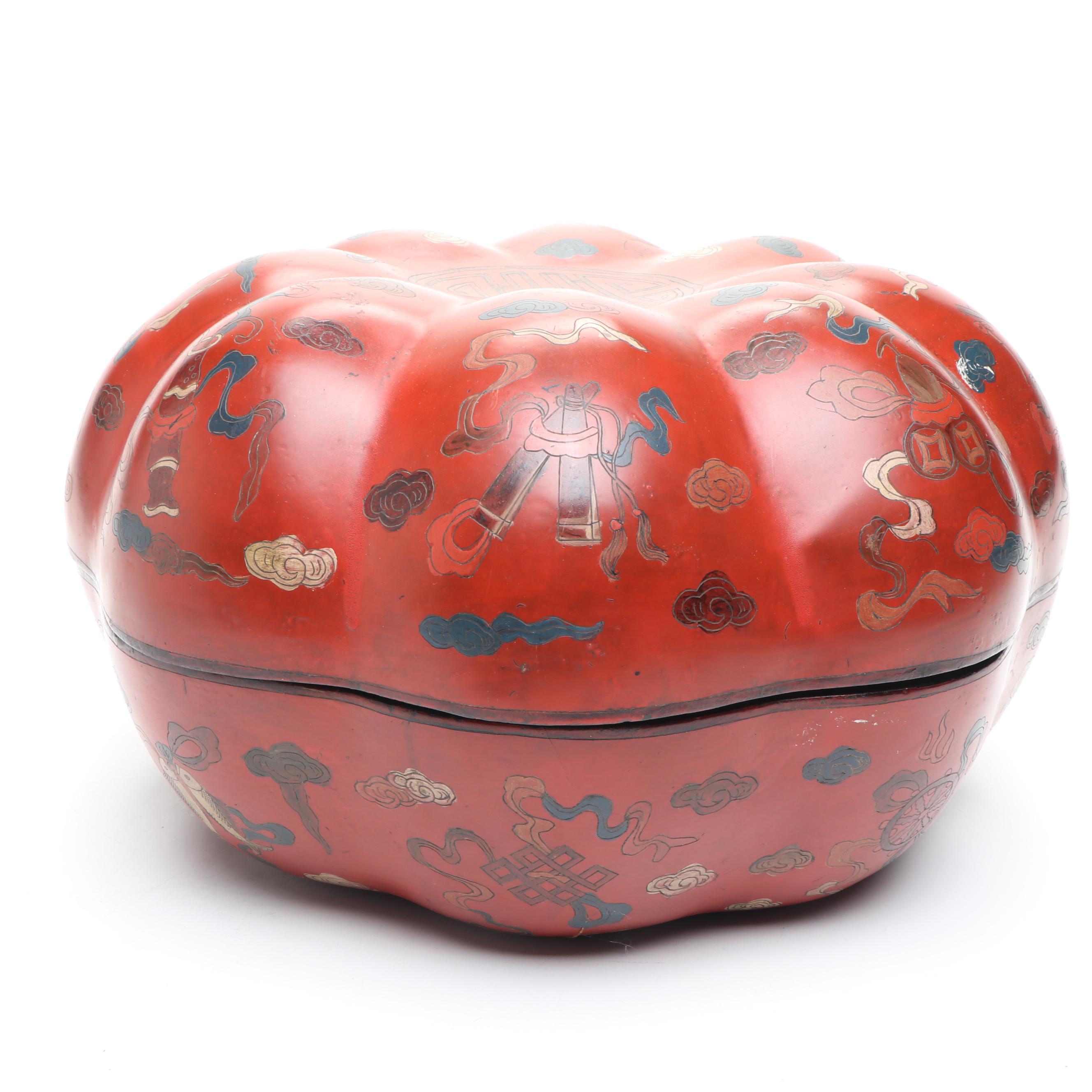 Chinese Red Finish Wood Wedding Box
