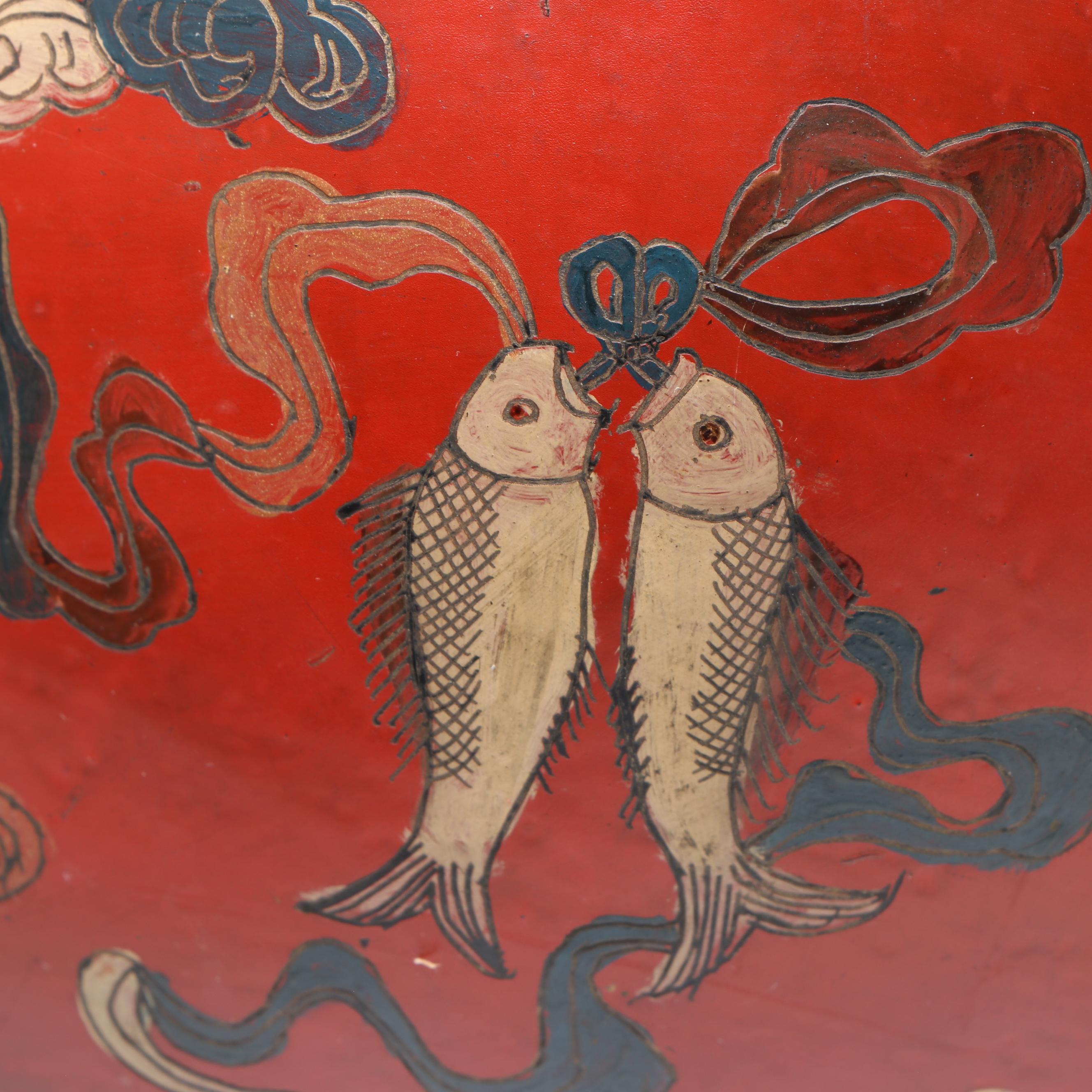 Chinese Red Finish Wood Wedding Box