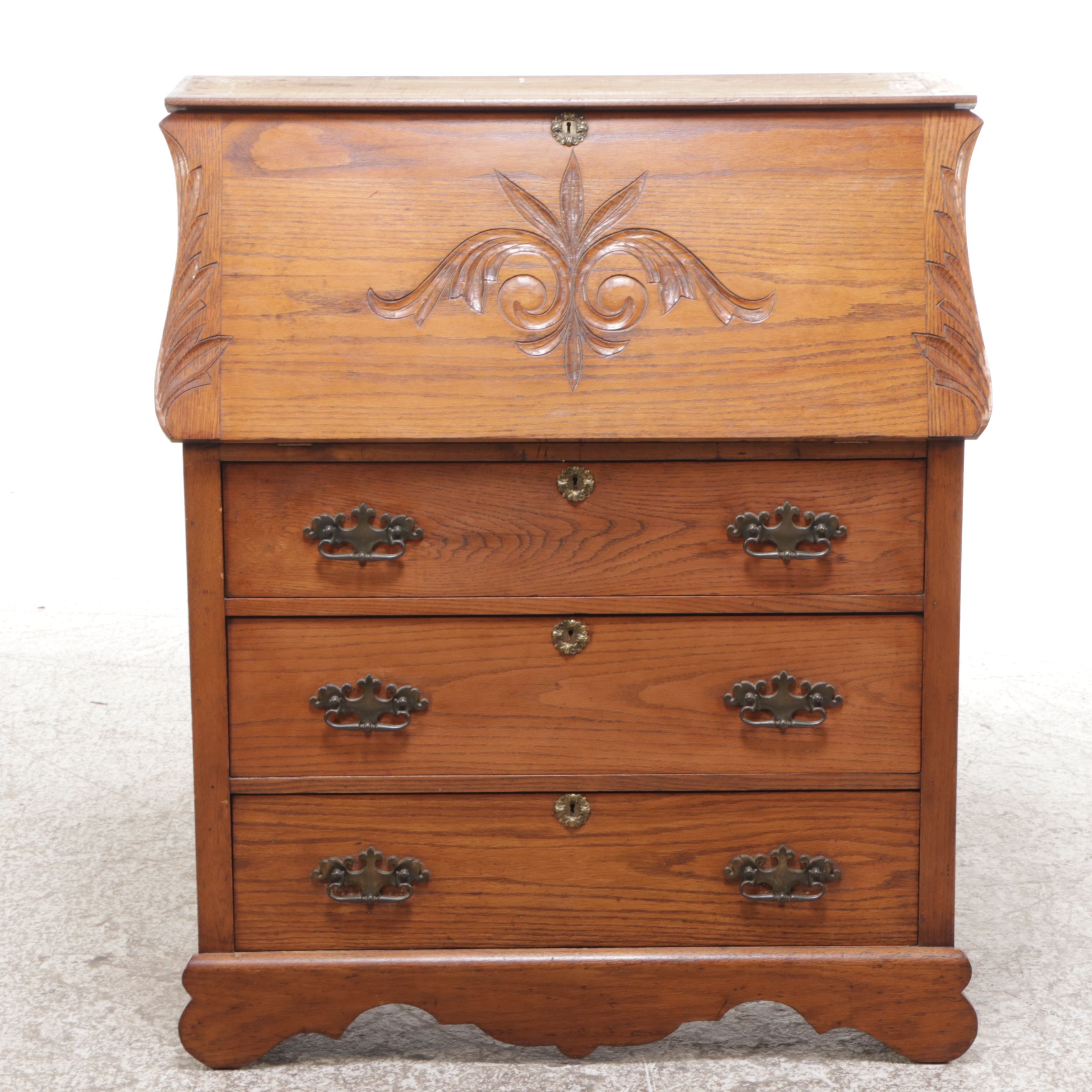 Late Victorian Oak Drop-Front Desk with Hutch, Early 20th Century