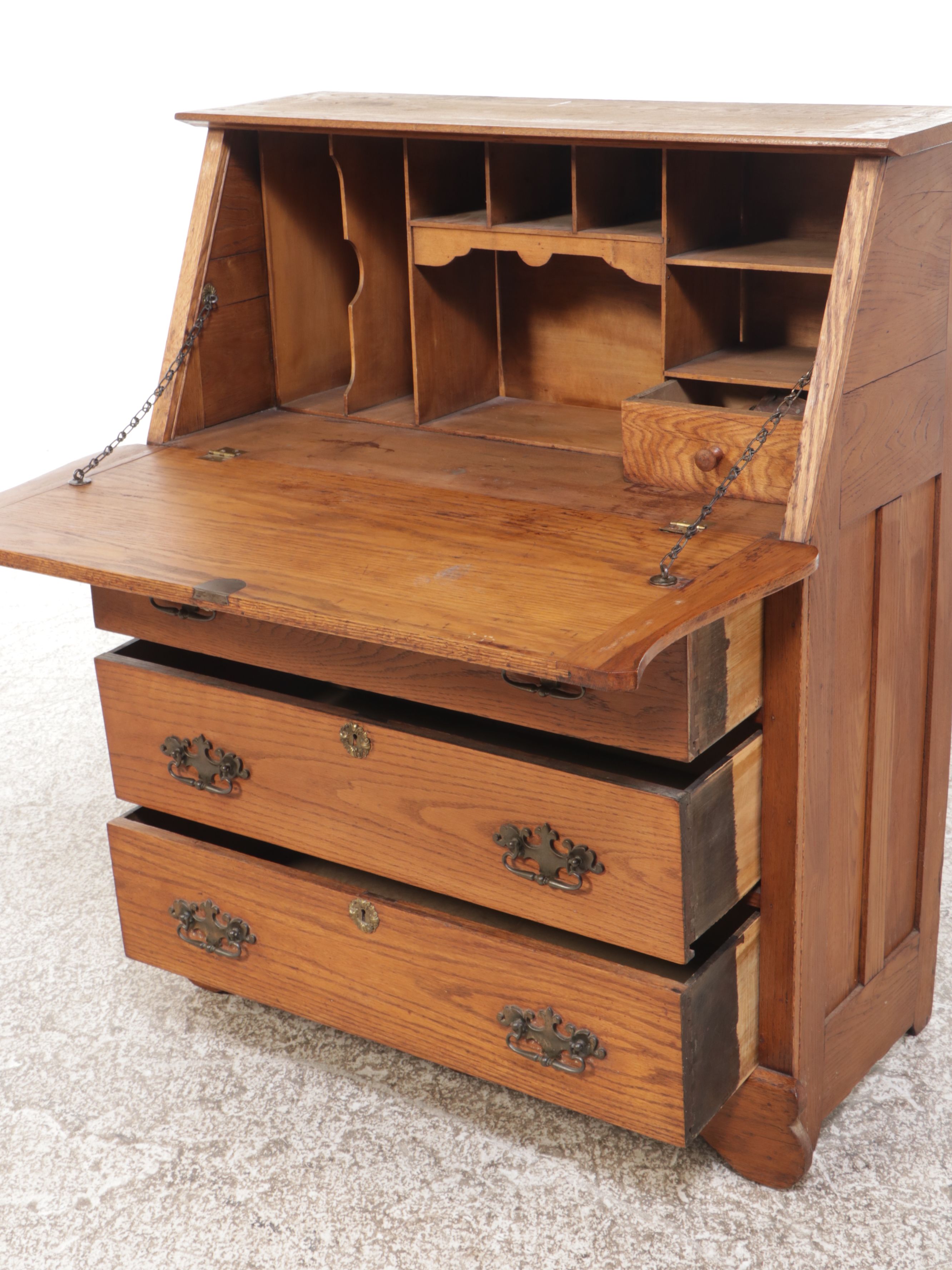 Late Victorian Oak Drop-Front Desk with Hutch, Early 20th Century
