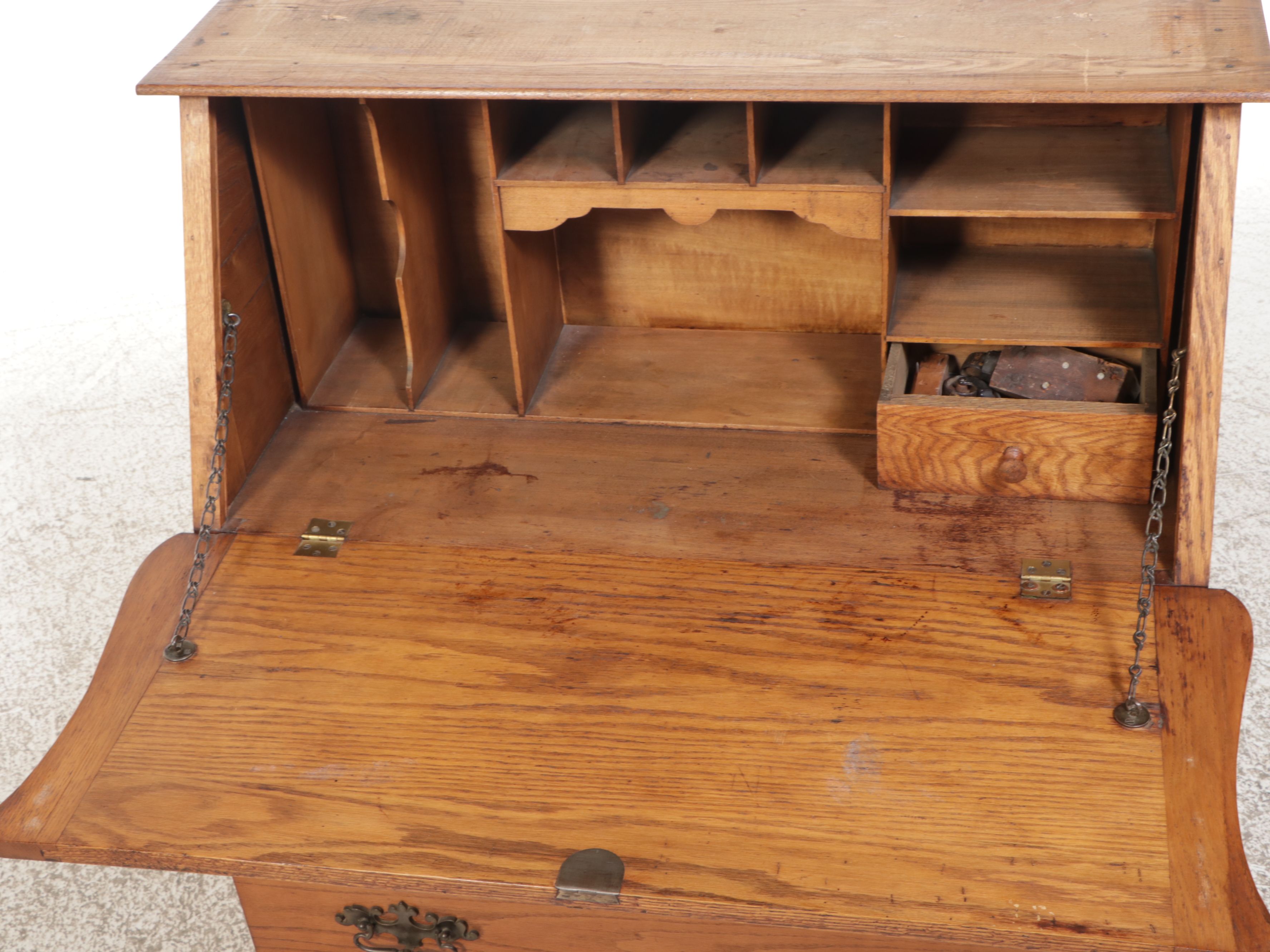 Late Victorian Oak Drop-Front Desk with Hutch, Early 20th Century