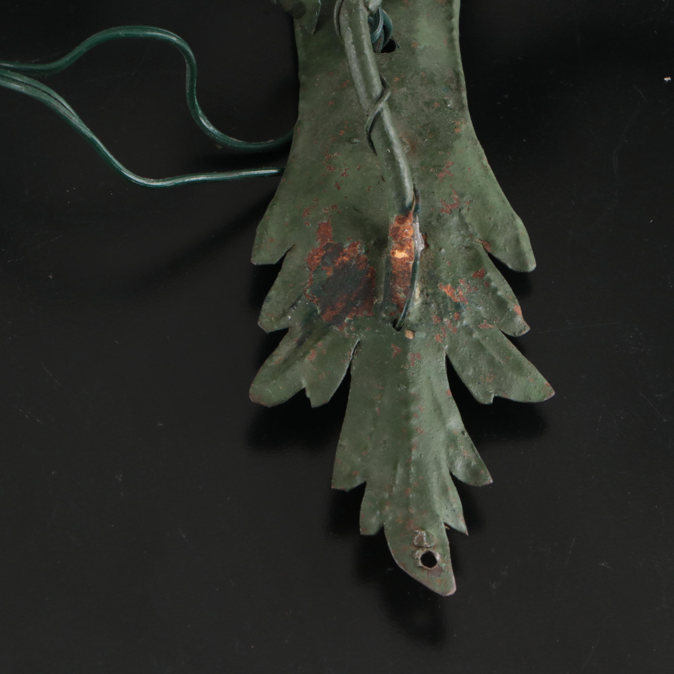 Italianate Style Porcelain Roses and Enameled Metal Foliate Wall Sconce