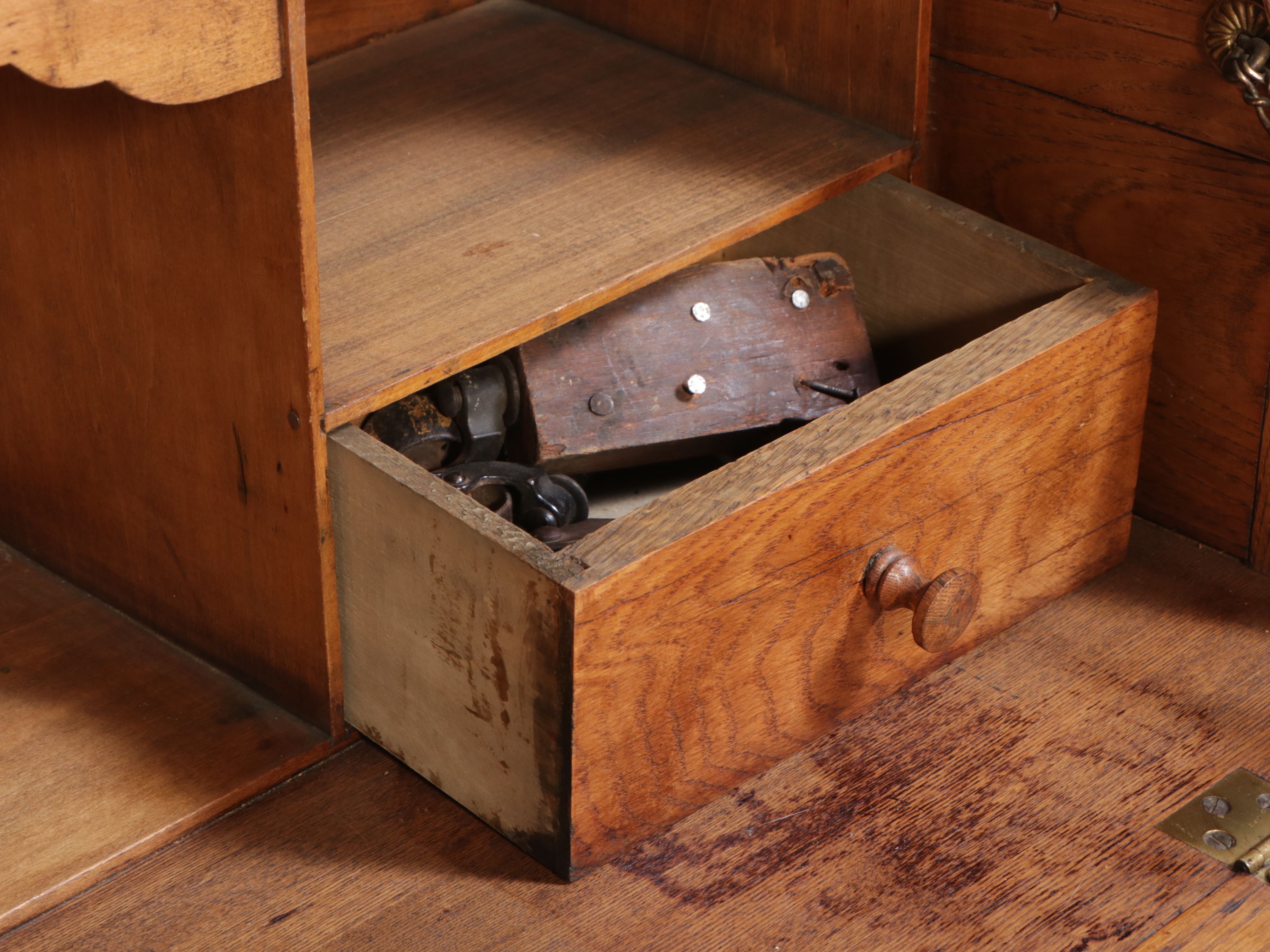 Late Victorian Oak Drop-Front Desk with Hutch, Early 20th Century
