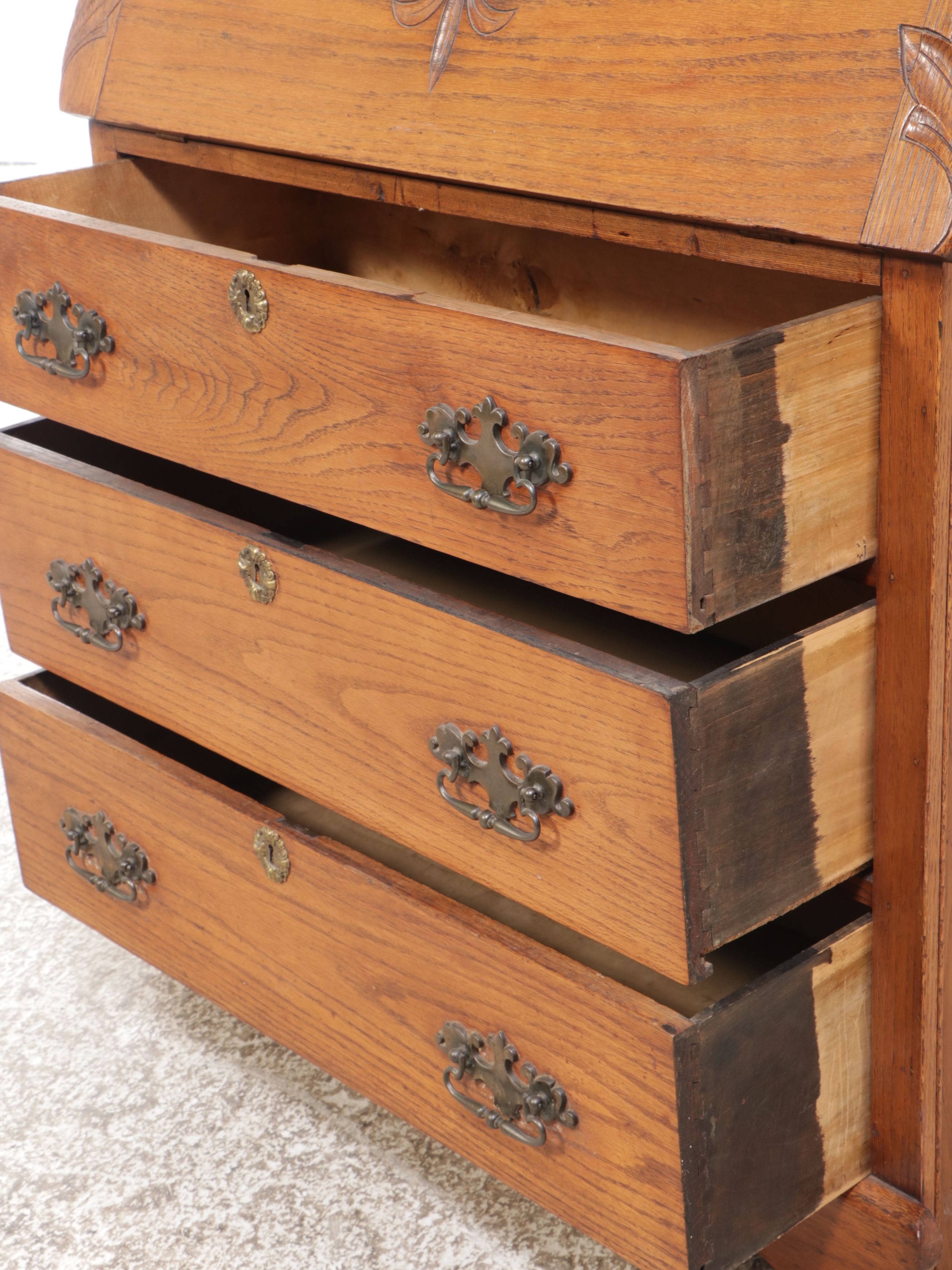 Late Victorian Oak Drop-Front Desk with Hutch, Early 20th Century