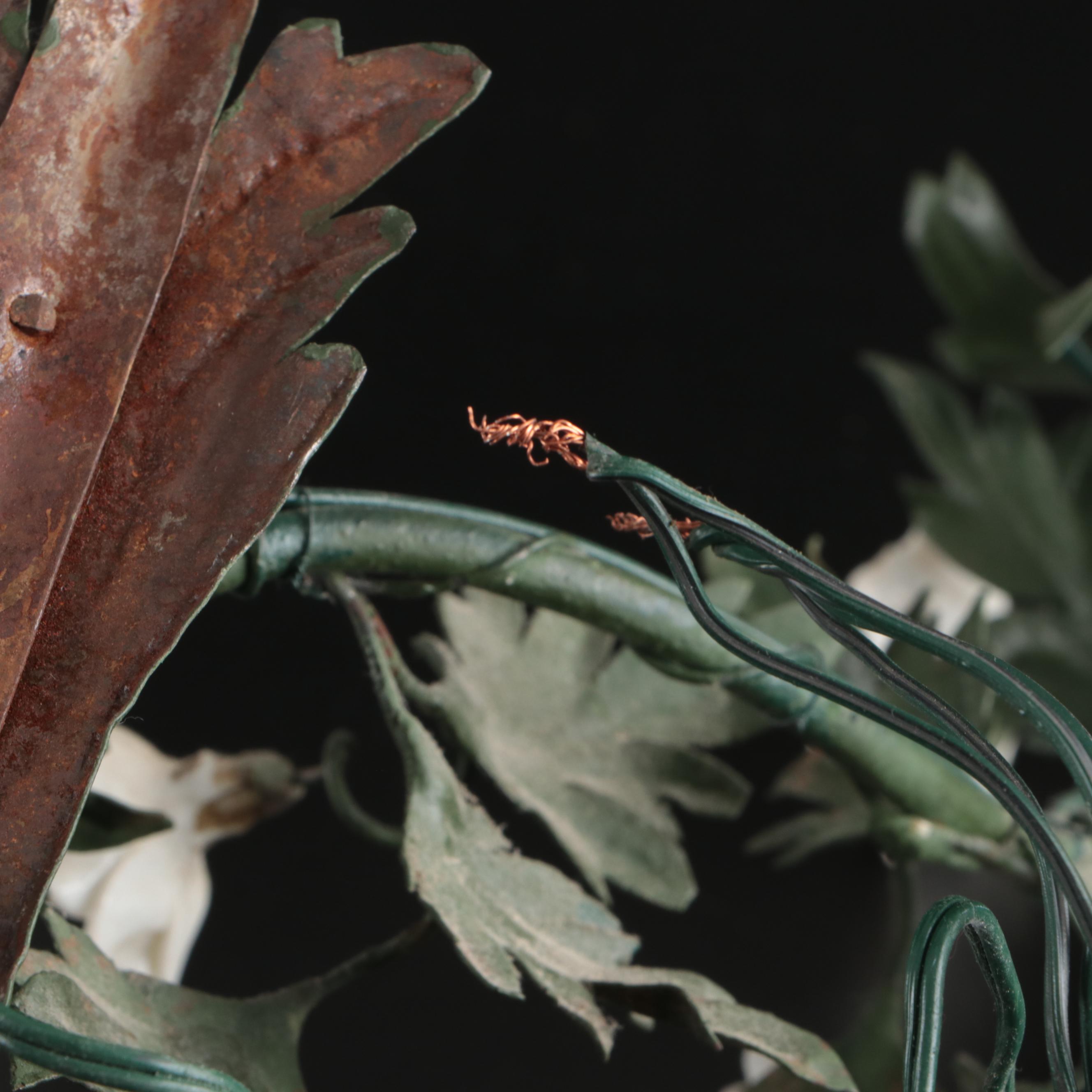 Italianate Style Porcelain Roses and Enameled Metal Foliate Wall Sconce