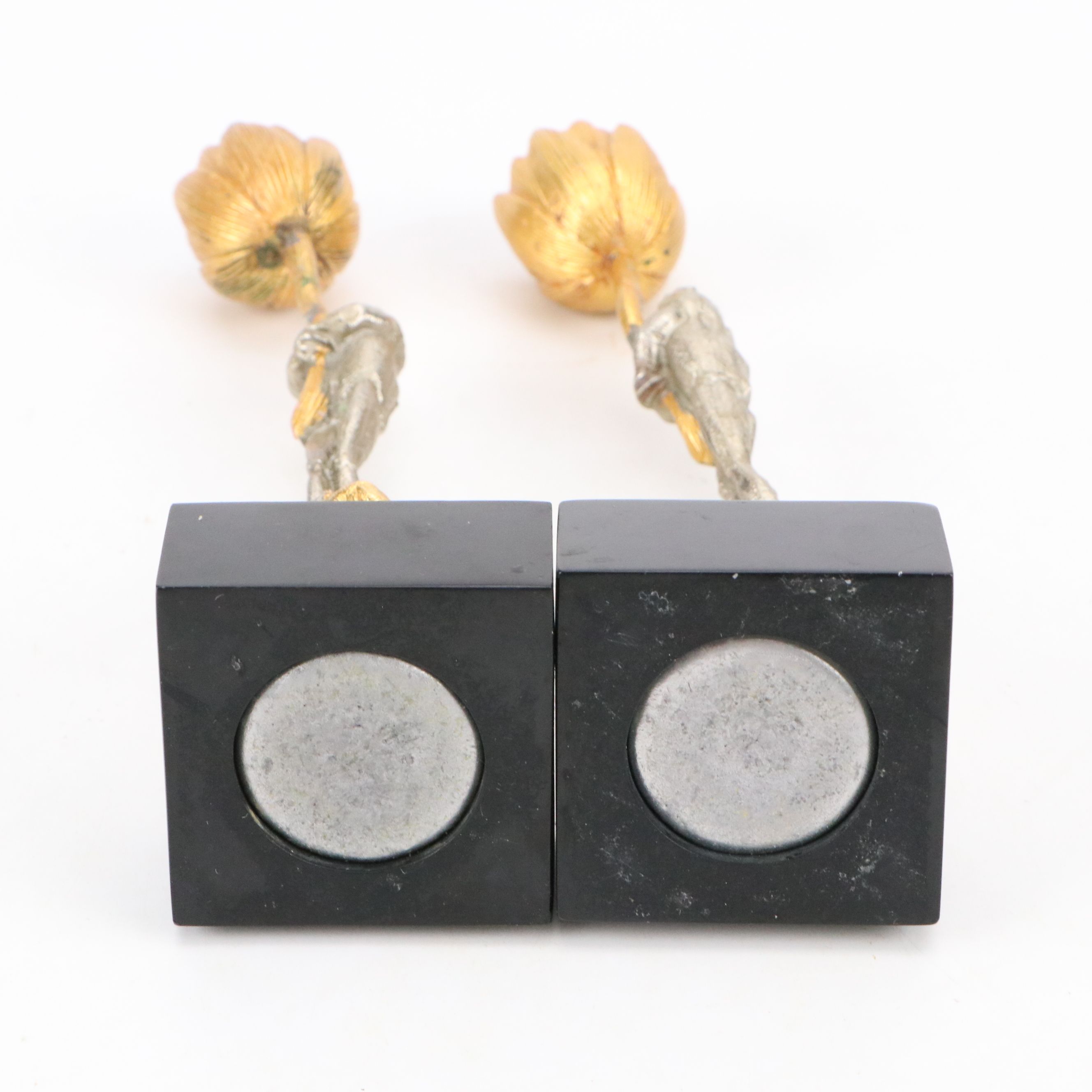 Gold and Silver Tone Frog and Tulip Candlesticks