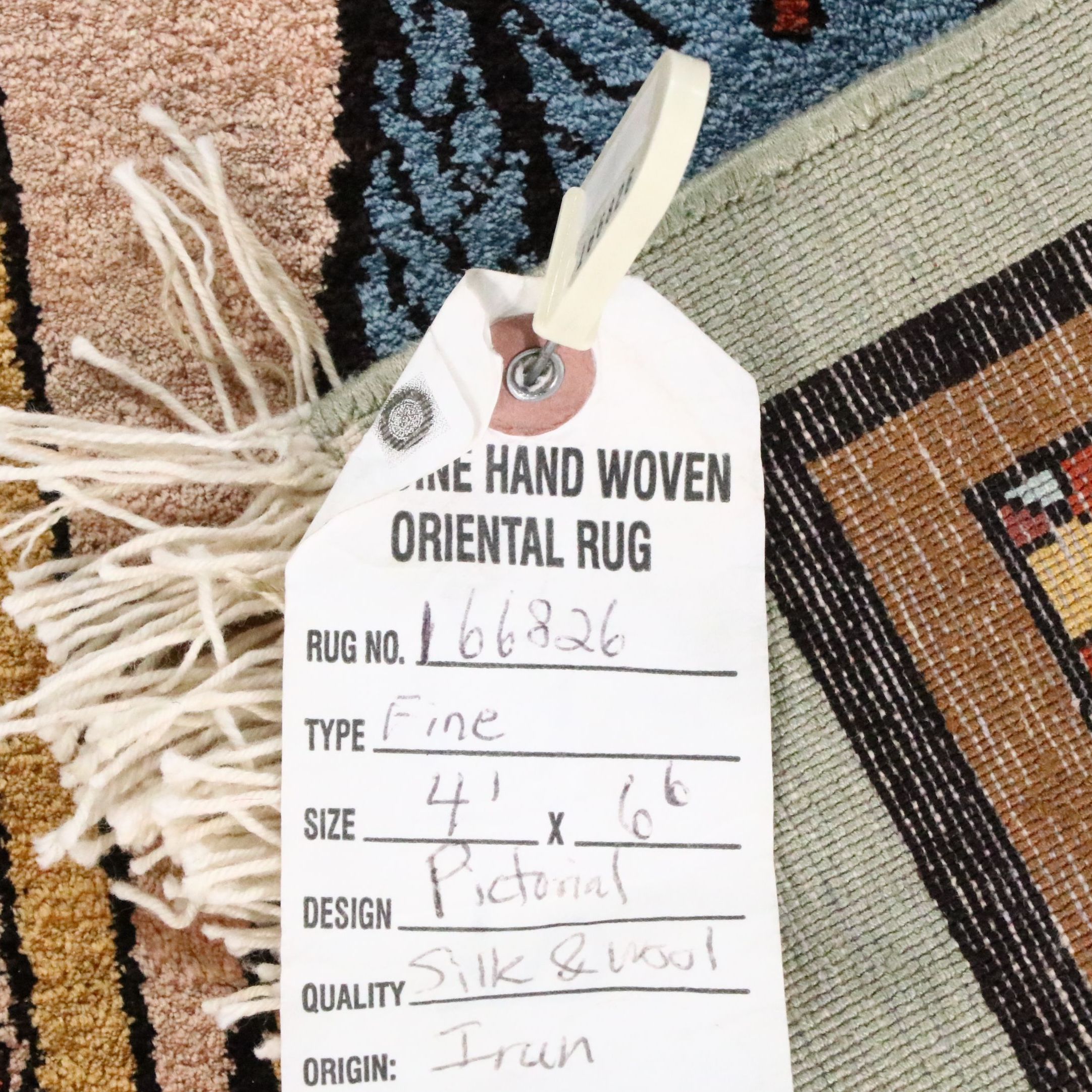 4'1 x 6'8 Hand-Knotted Persian Pictorial Wool and Silk Blend Area Rug