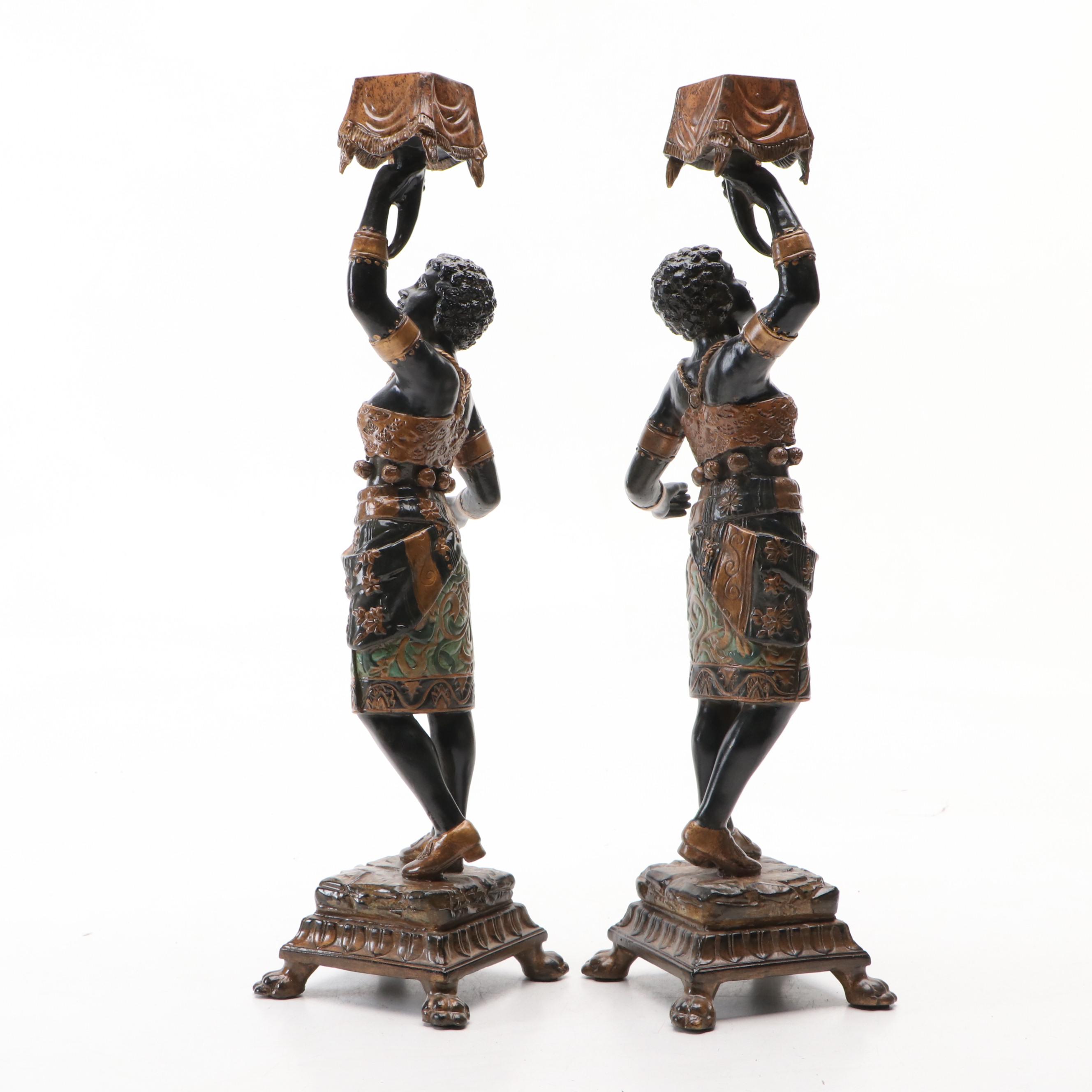 Venetian Style Blackamoor Footed Candlesticks