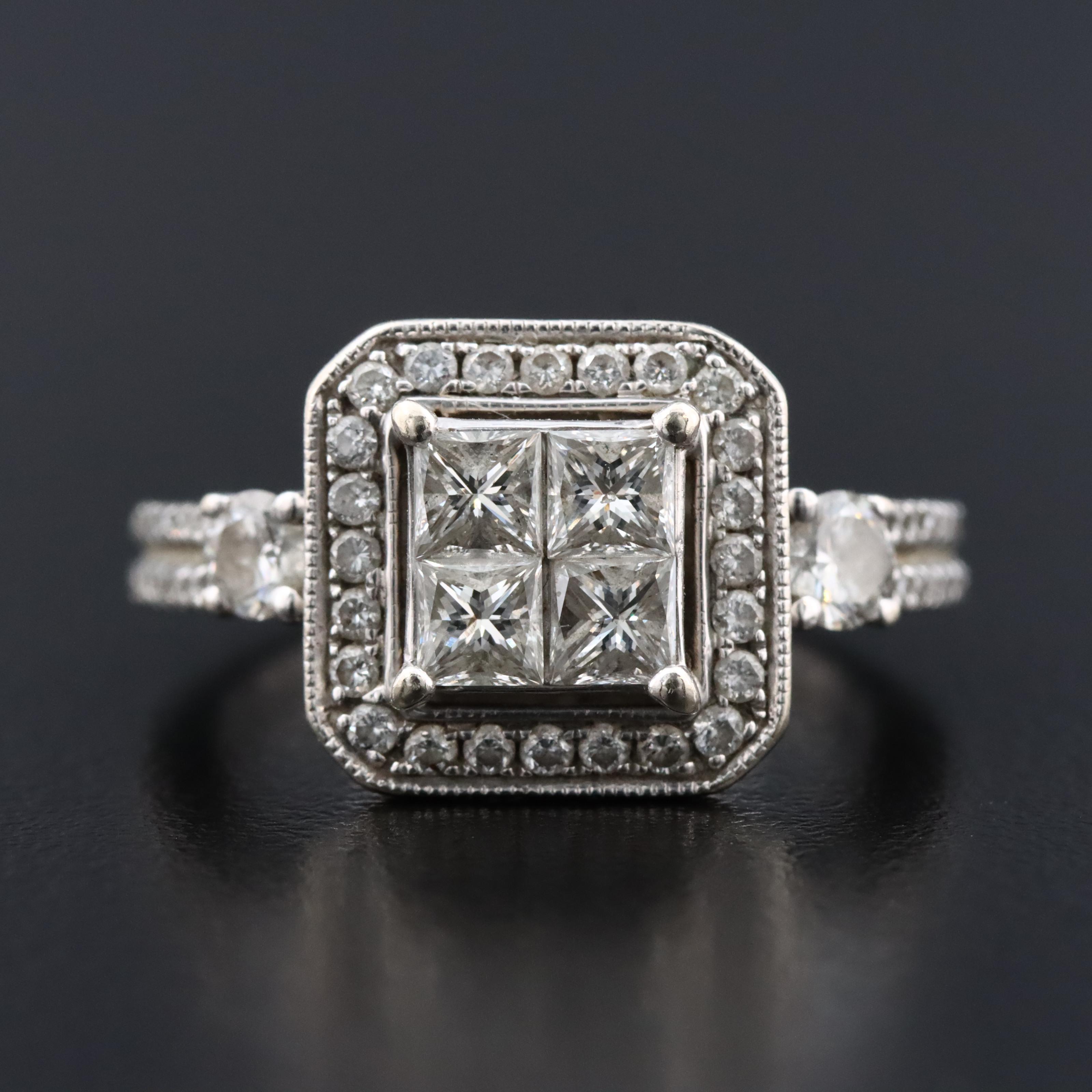 14K 1.42 CTW Diamond Invisible Set Halo Ring