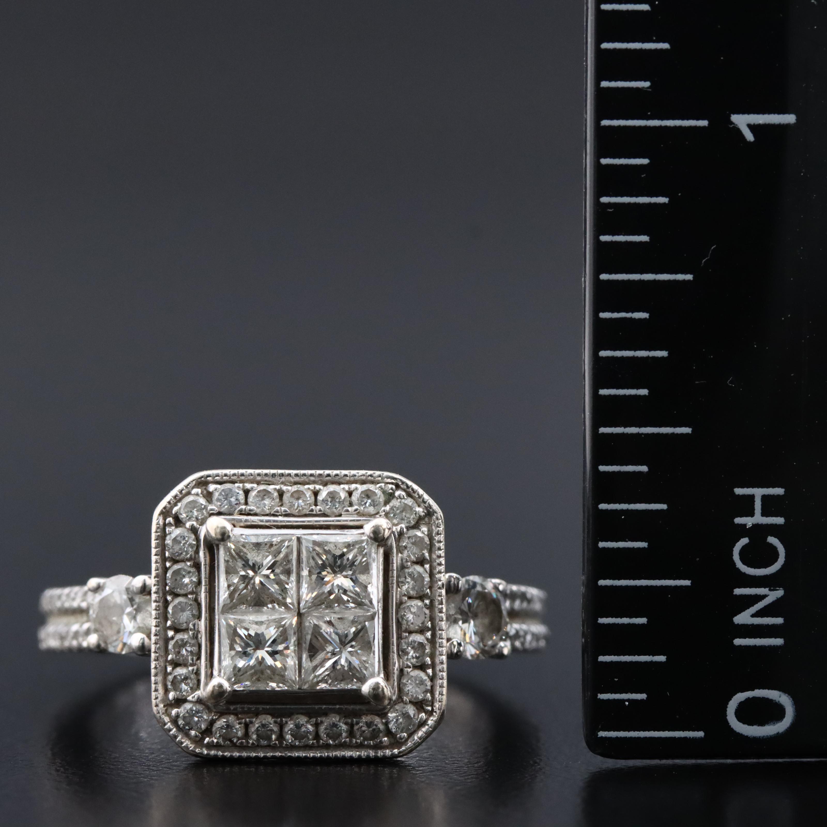 14K 1.42 CTW Diamond Invisible Set Halo Ring