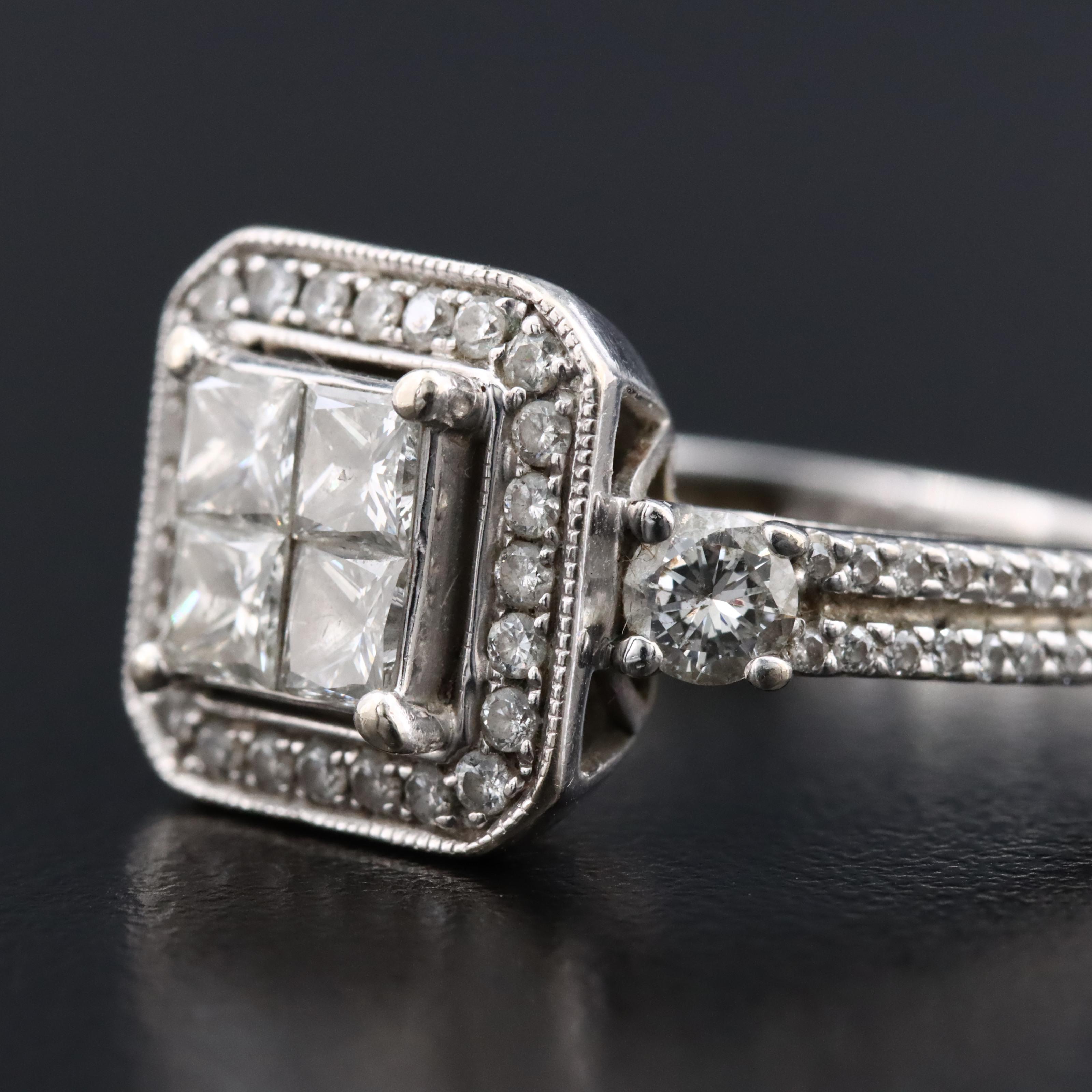 14K 1.42 CTW Diamond Invisible Set Halo Ring