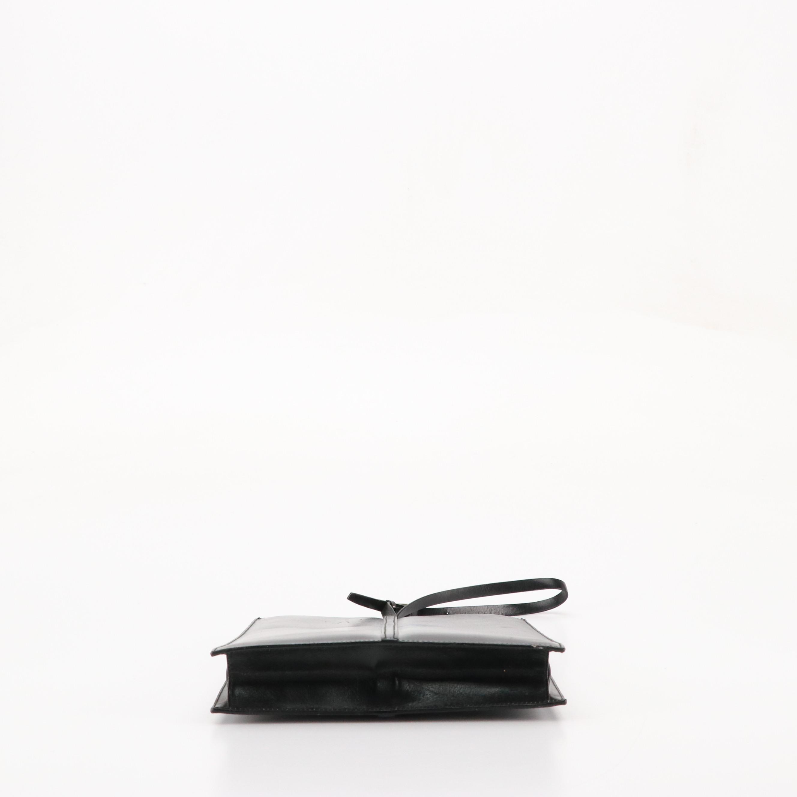 Gucci Flat Buckle Strap Handbag in Black Calfskin Leather