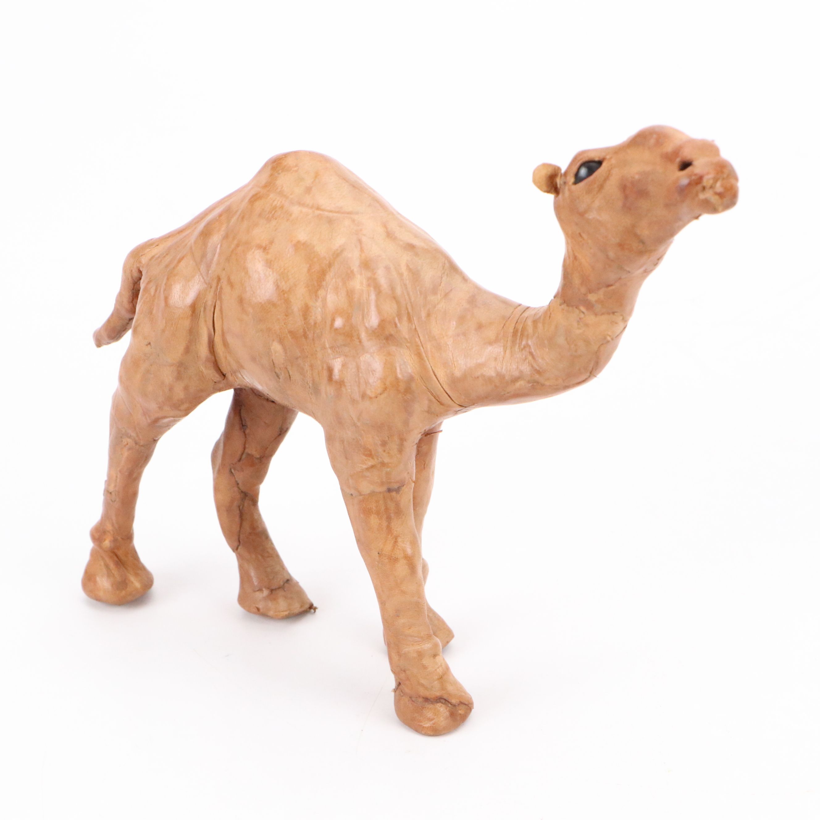 Wrapped Leather Camel and Carved Wood African Wildlife