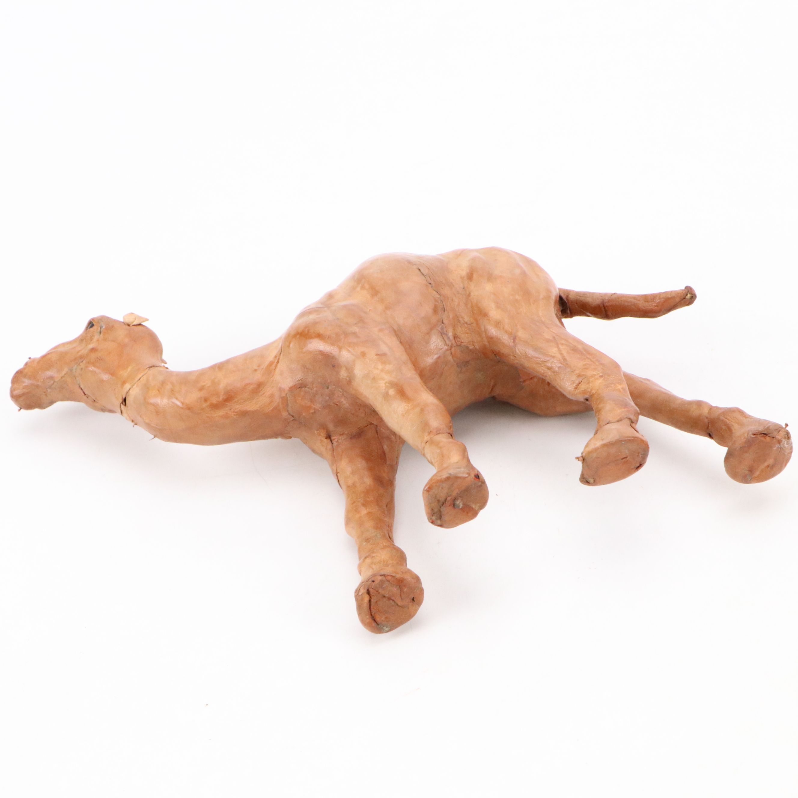 Wrapped Leather Camel and Carved Wood African Wildlife