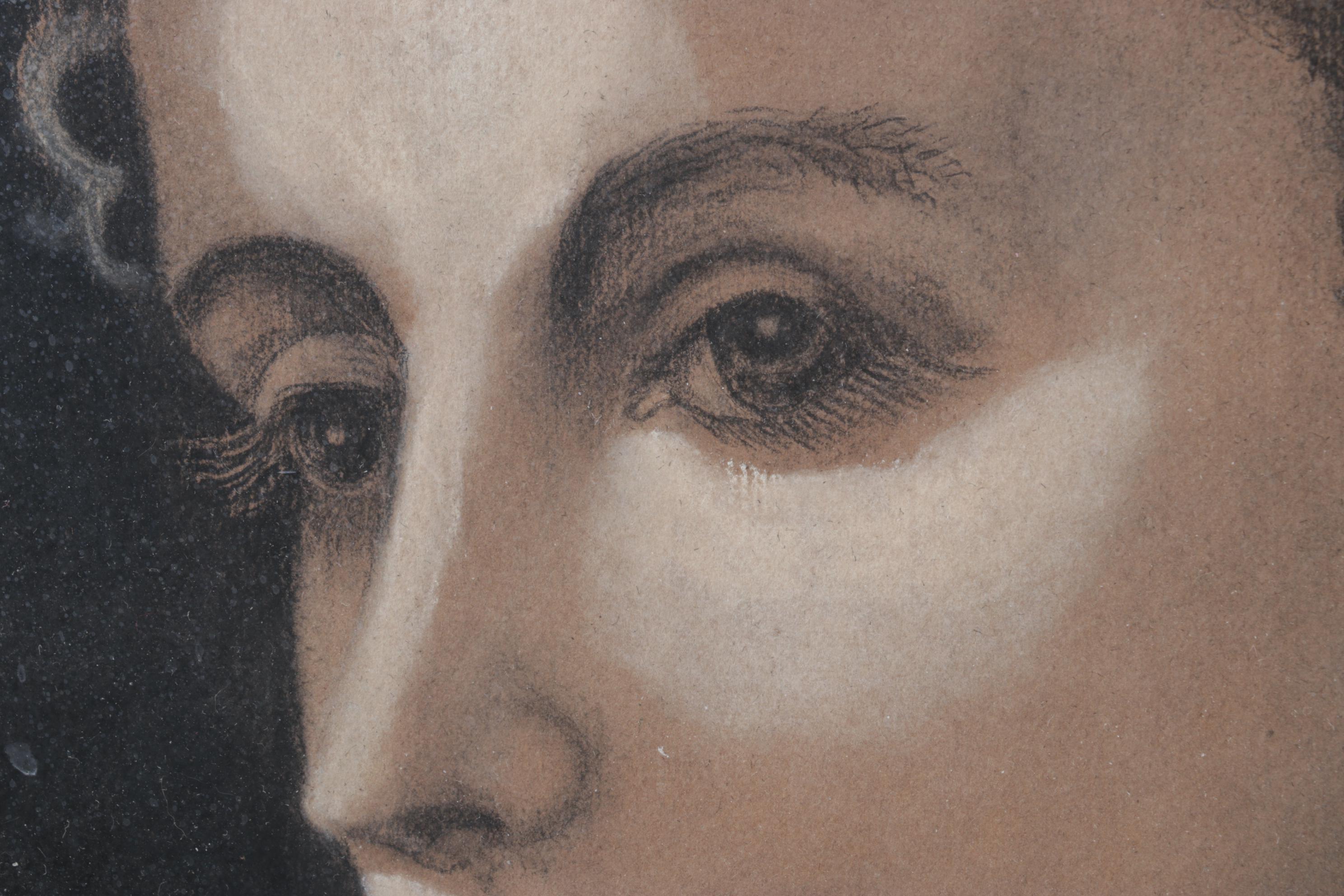 Pastel Portrait of Victorian Woman Holding Pearl Strand, Mid-20th Century